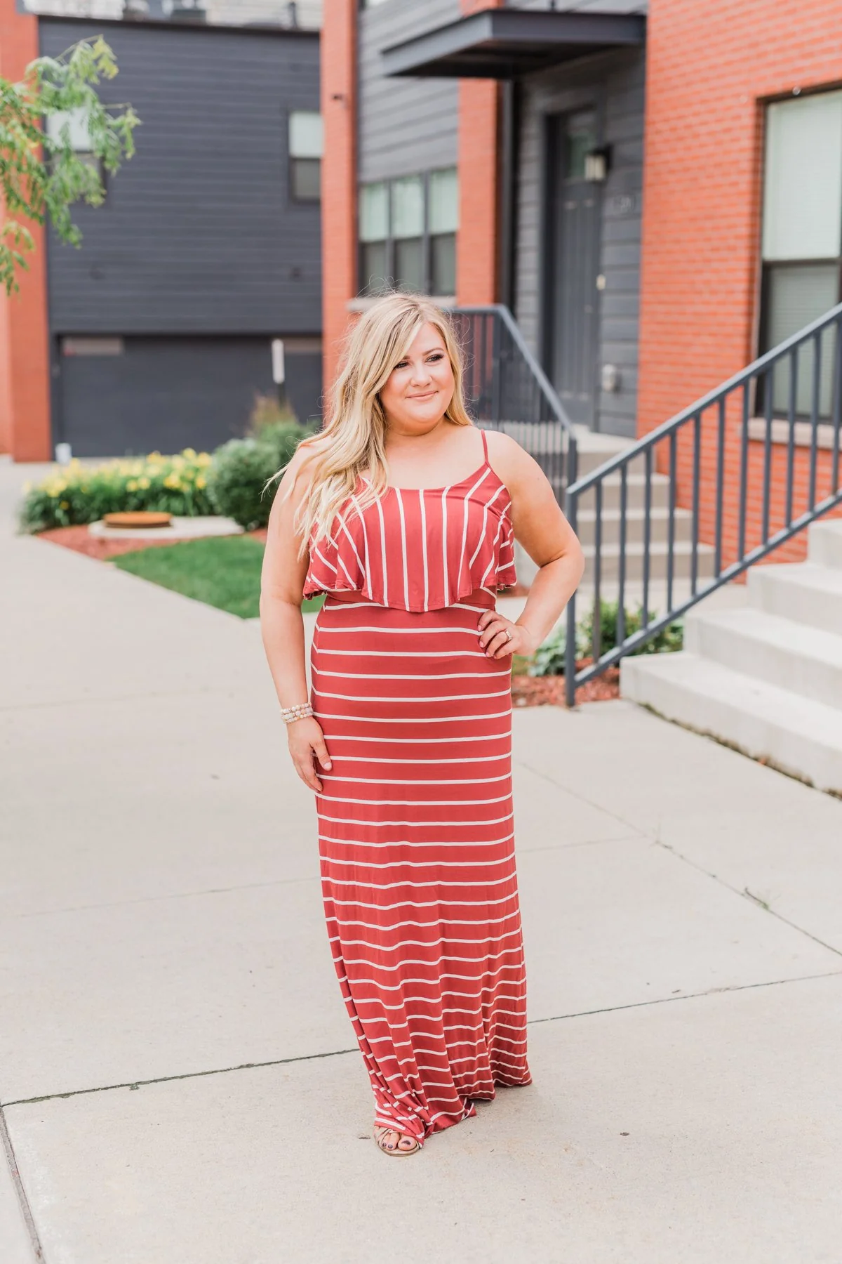 Feels Like Electricity Striped Maxi Dress- Rust - Image 2