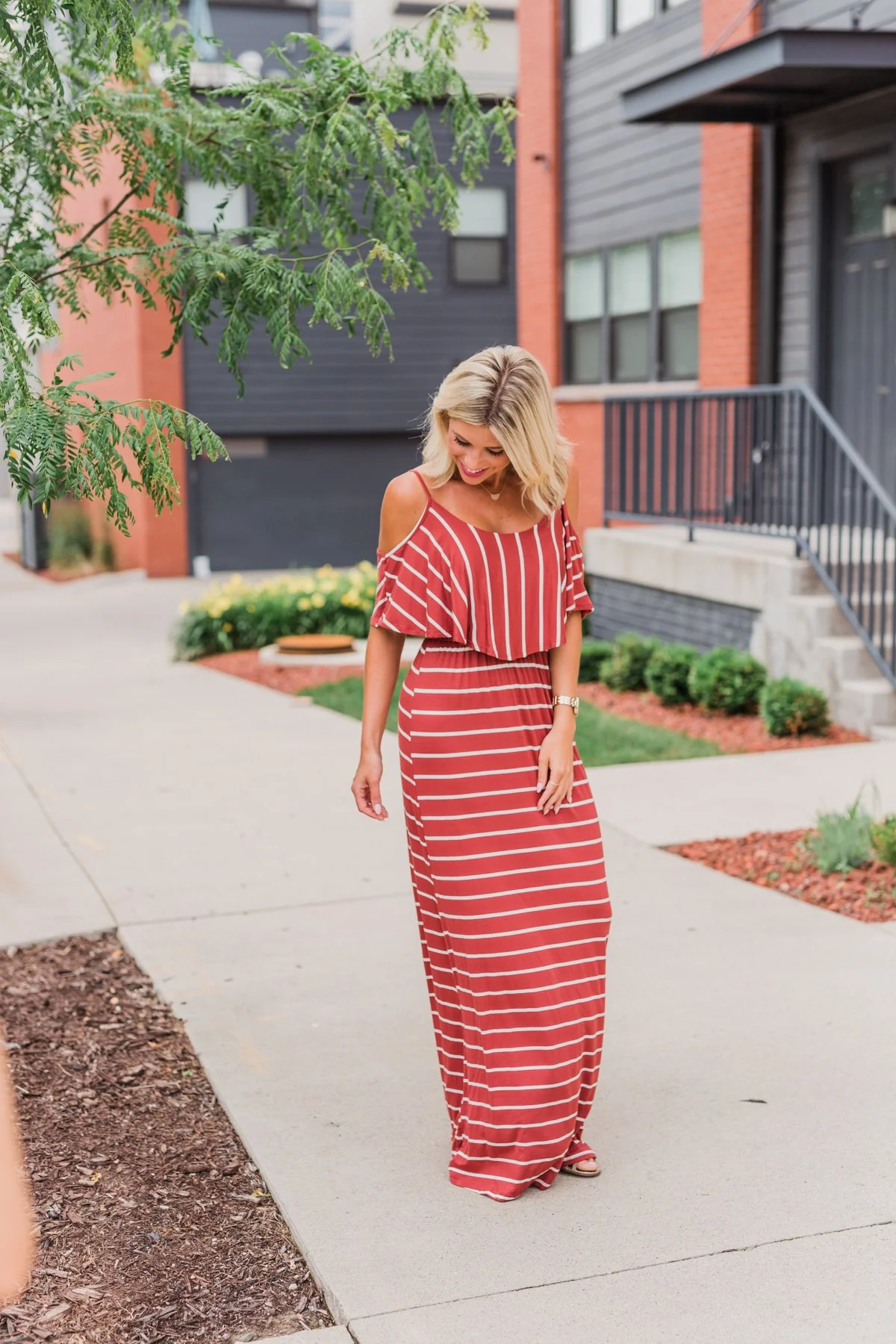 Feels Like Electricity Striped Maxi Dress- Rust - Image 5