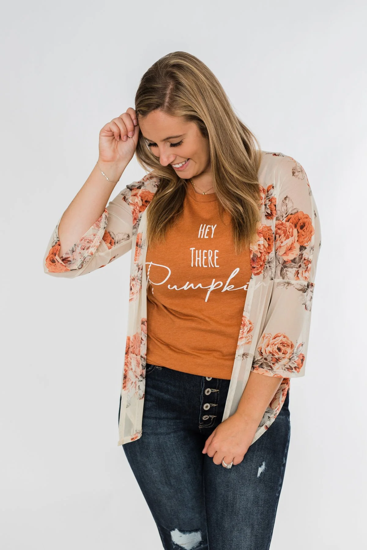 Feels Like Fall Lightweight Floral Kimono- Nude & Rust - Image 11
