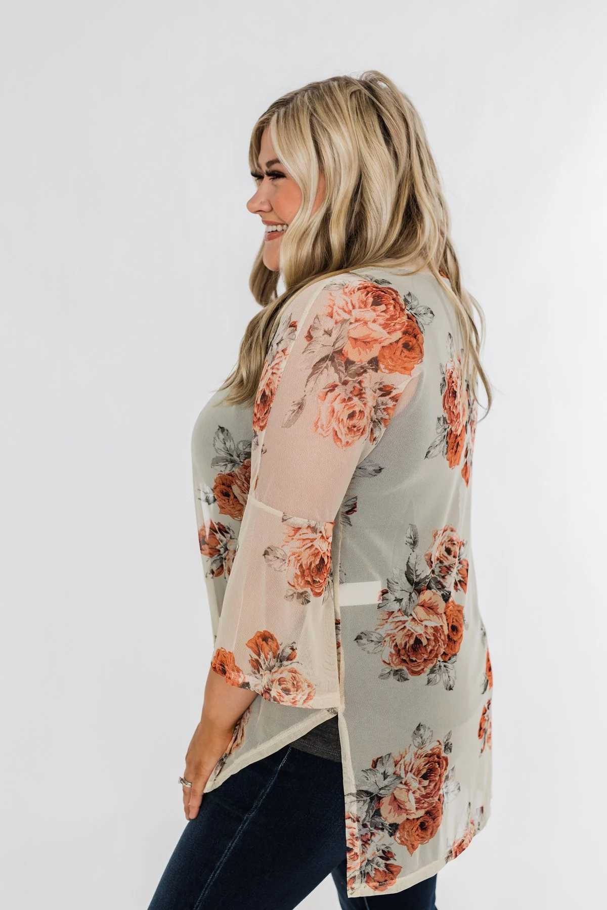 Feels Like Fall Lightweight Floral Kimono- Nude & Rust - Image 13