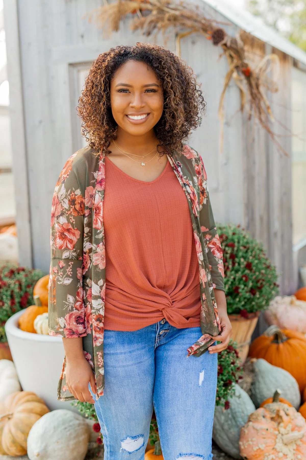 Feels Like Fall Lightweight Floral Kimono- Olive - Image 12