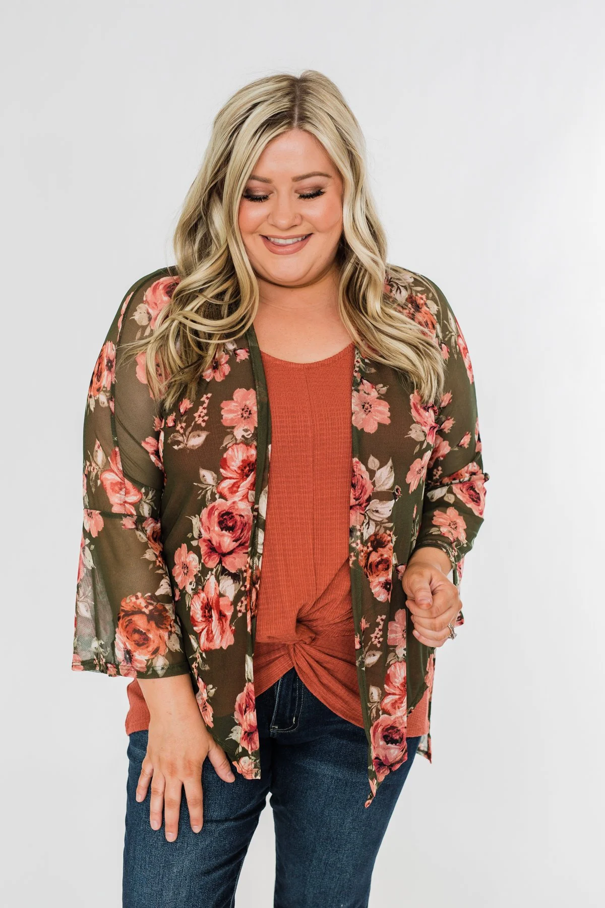 Feels Like Fall Lightweight Floral Kimono- Olive - Image 7