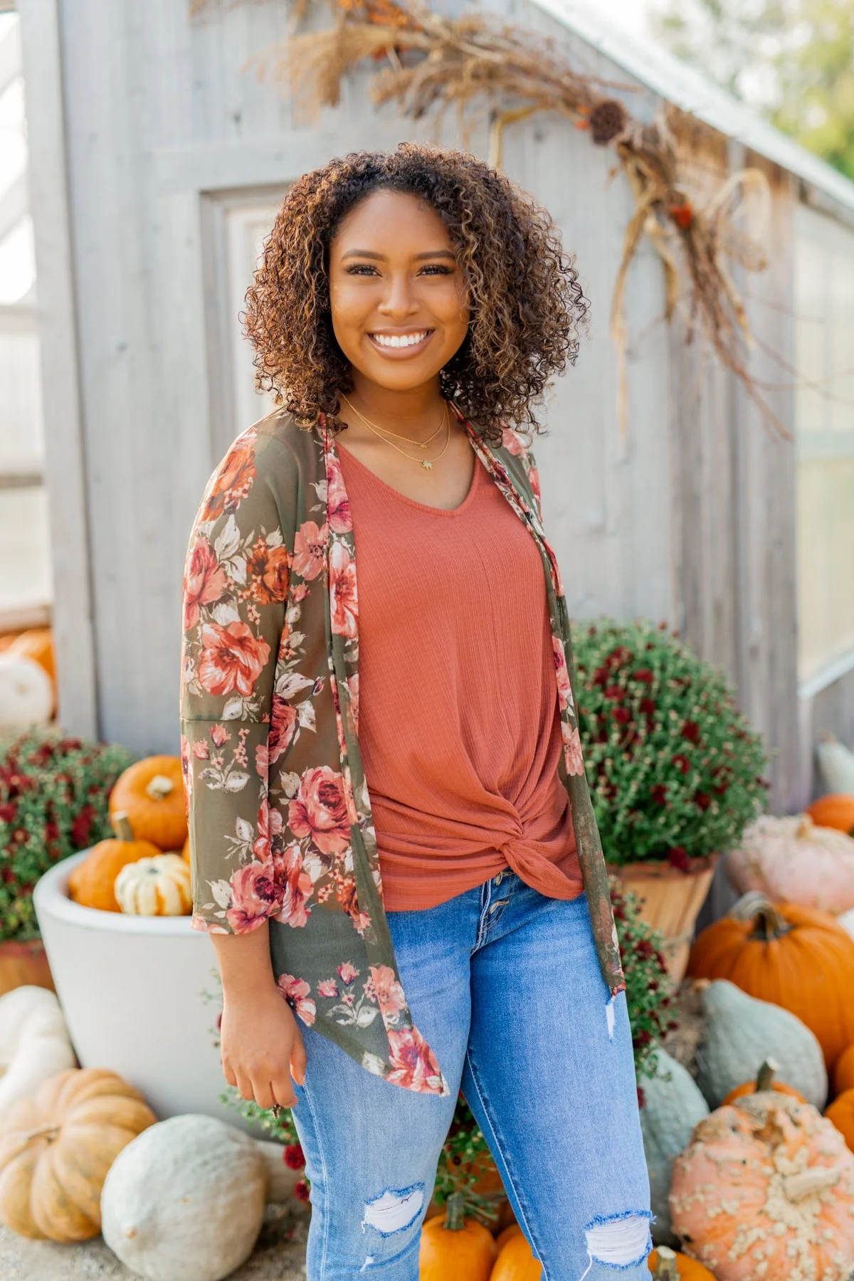 Feels Like Fall Lightweight Floral Kimono- Olive - Image 9