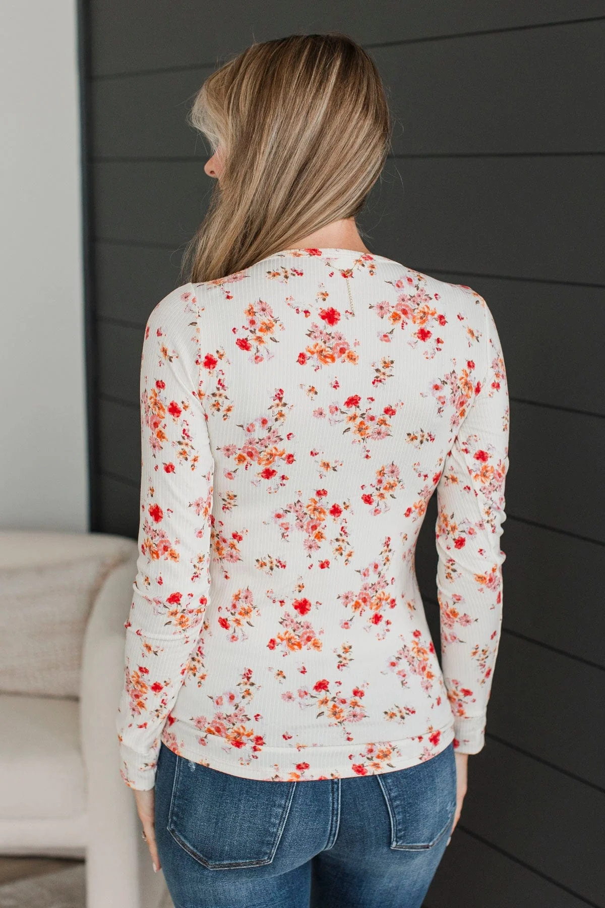 Feels Like Fate Floral Henley Top- Ivory & Coral - Image 7