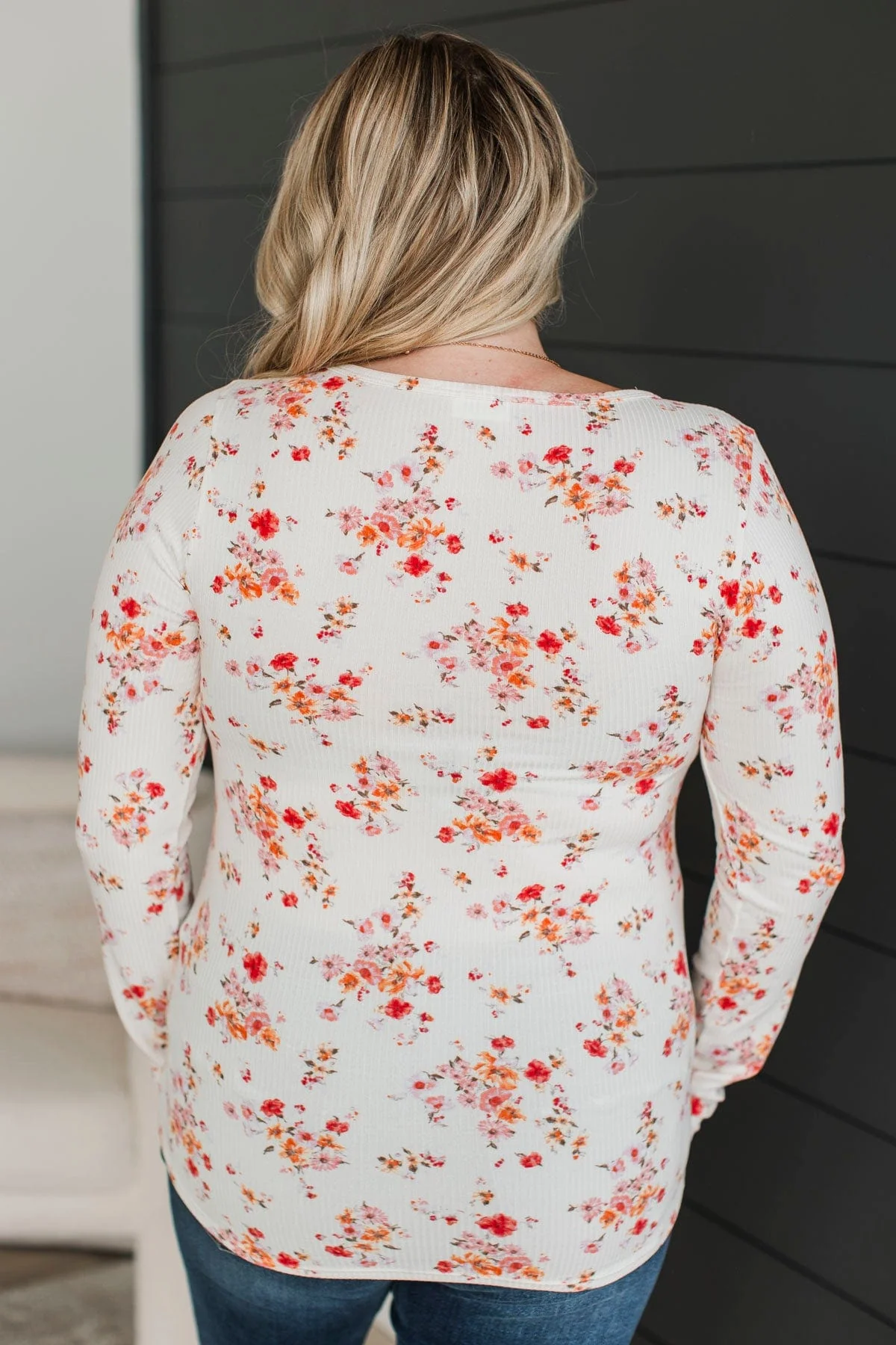 Feels Like Fate Floral Henley Top- Ivory & Coral - Image 8