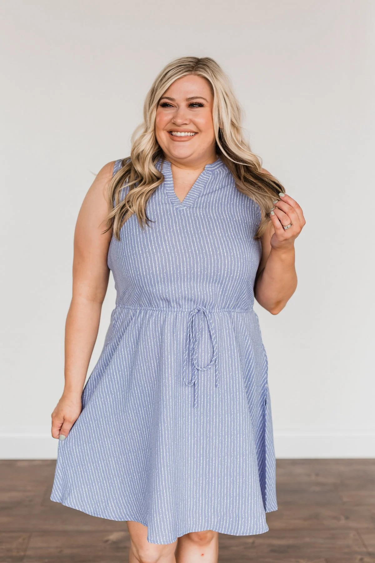 Feels Like Heaven Striped Dress- Dusty Blue - Image 3