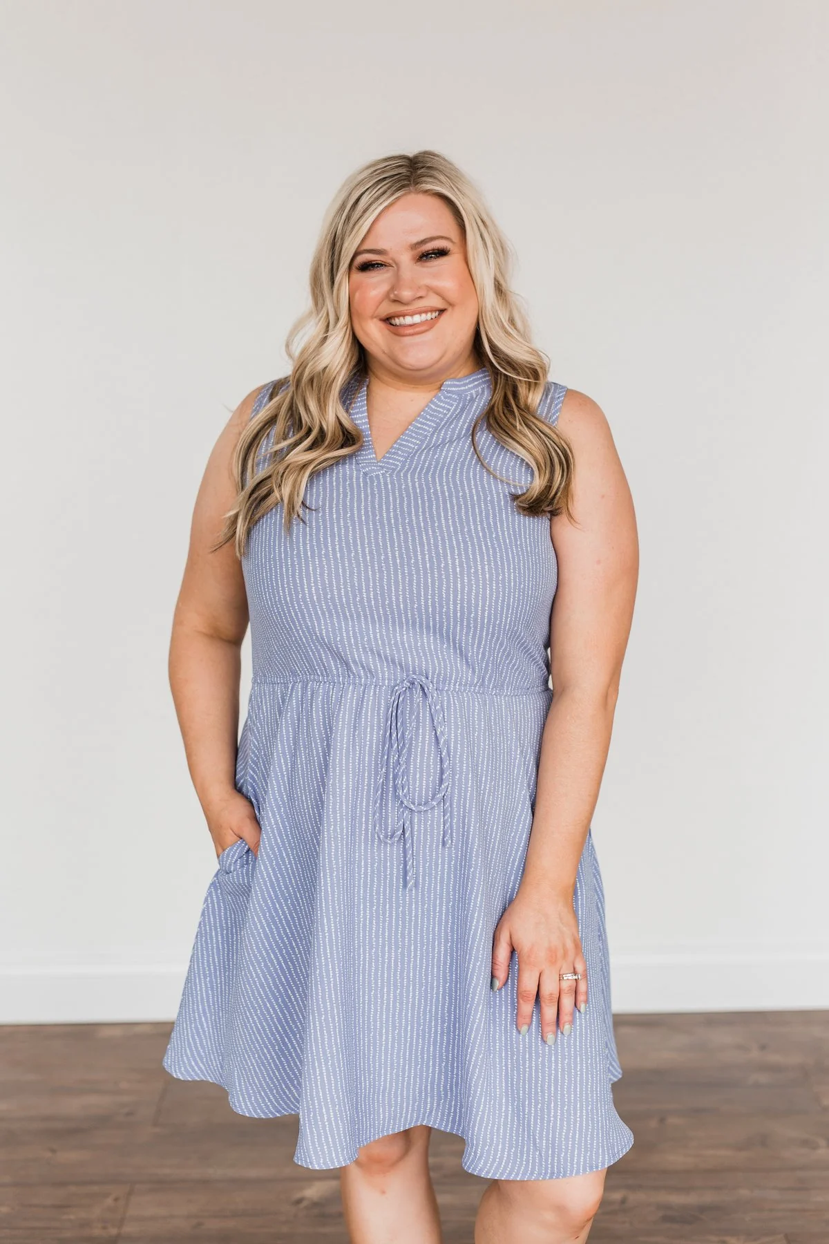 Feels Like Heaven Striped Dress- Dusty Blue - Image 5