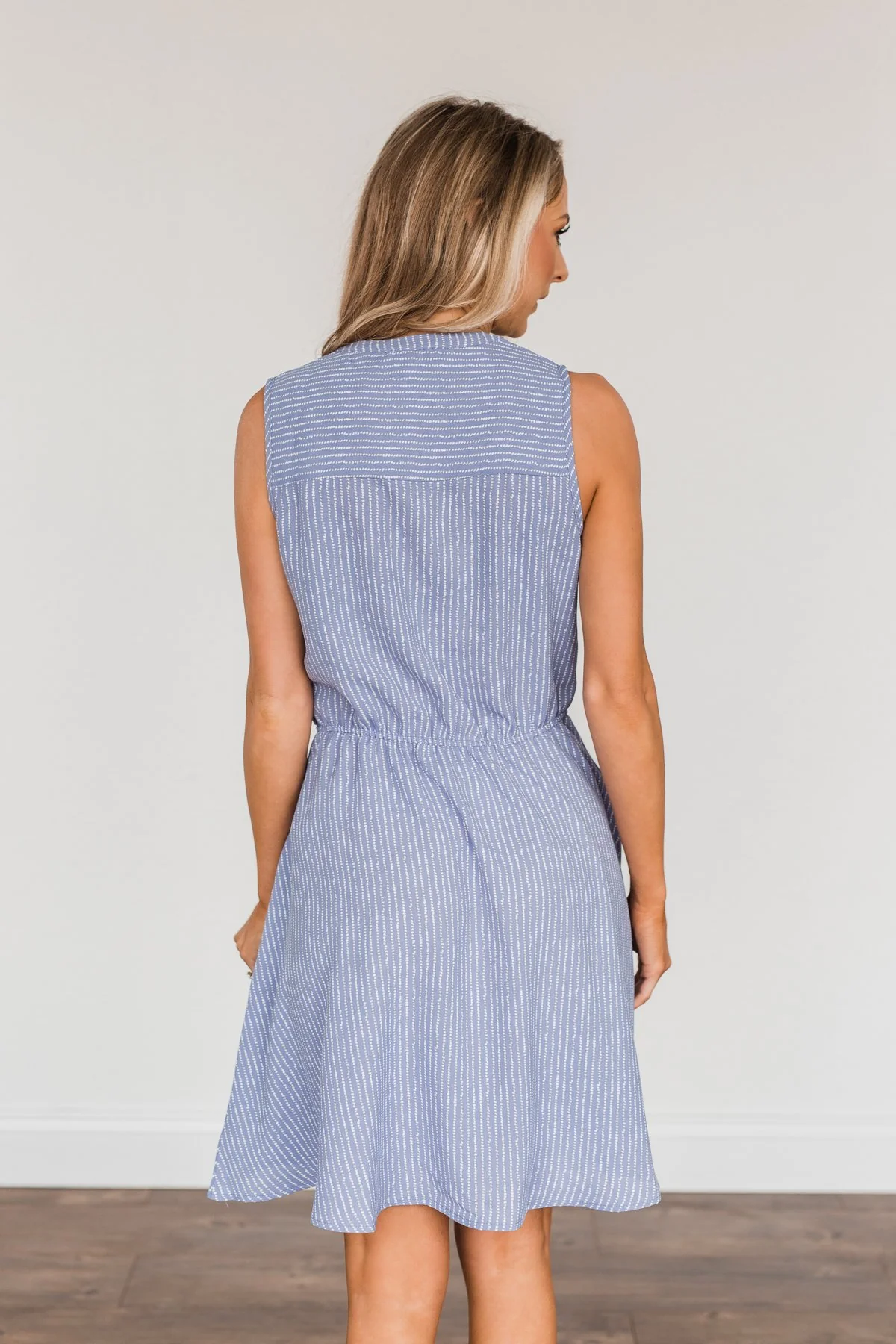 Feels Like Heaven Striped Dress- Dusty Blue - Image 7