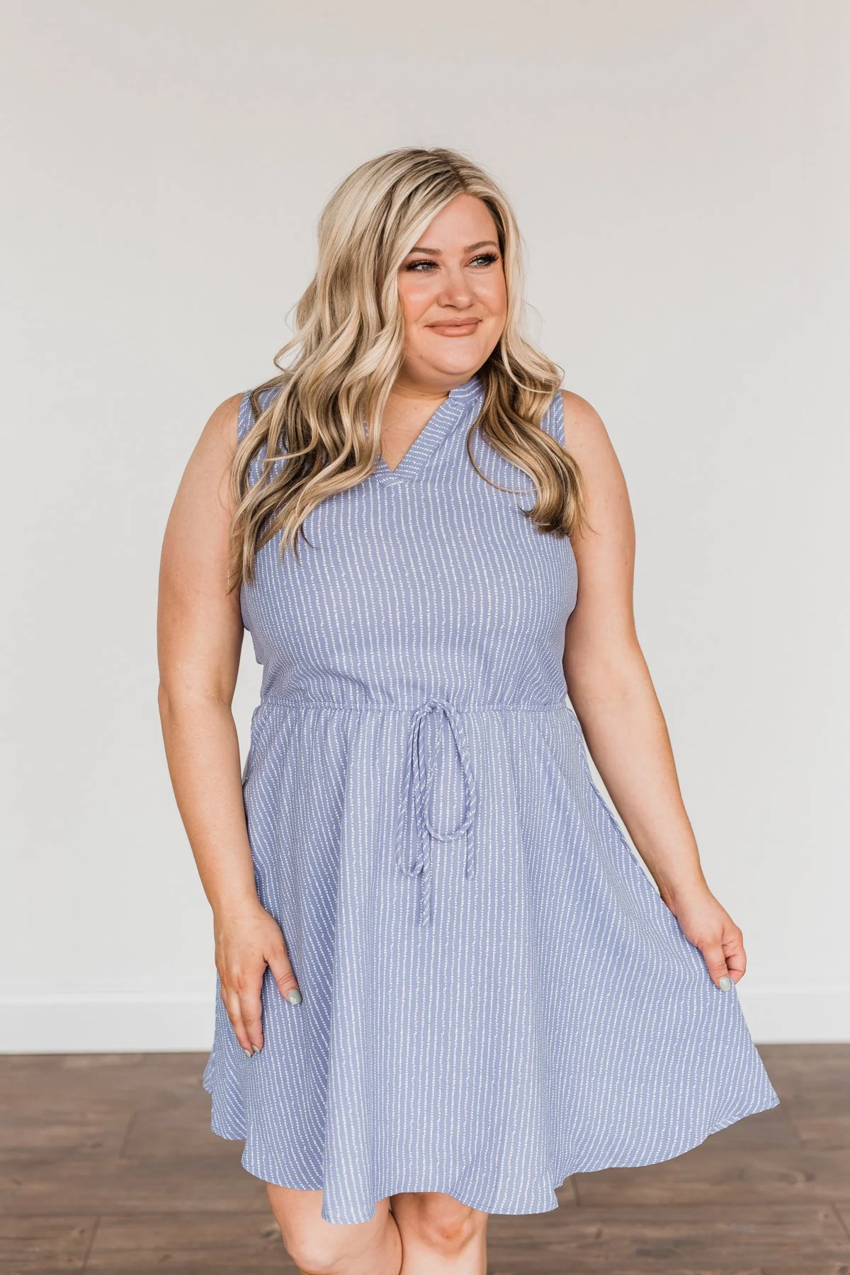 Feels Like Heaven Striped Dress- Dusty Blue - Image 8