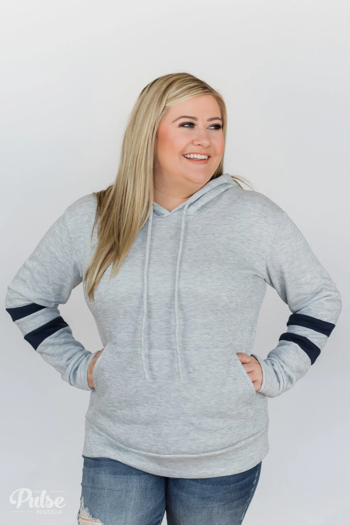 Feels Like Home Soft Hoodie- Heather Grey & Navy - Image 7