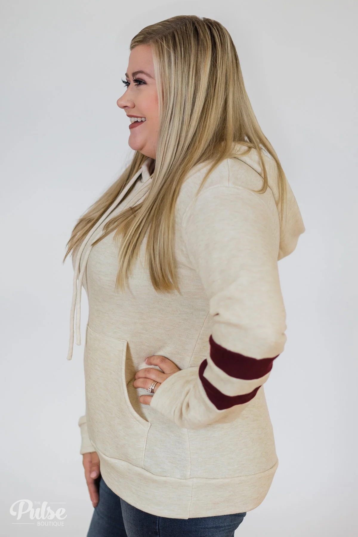 Feels Like Home Soft Hoodie- Oatmeal & Burgundy - Image 11