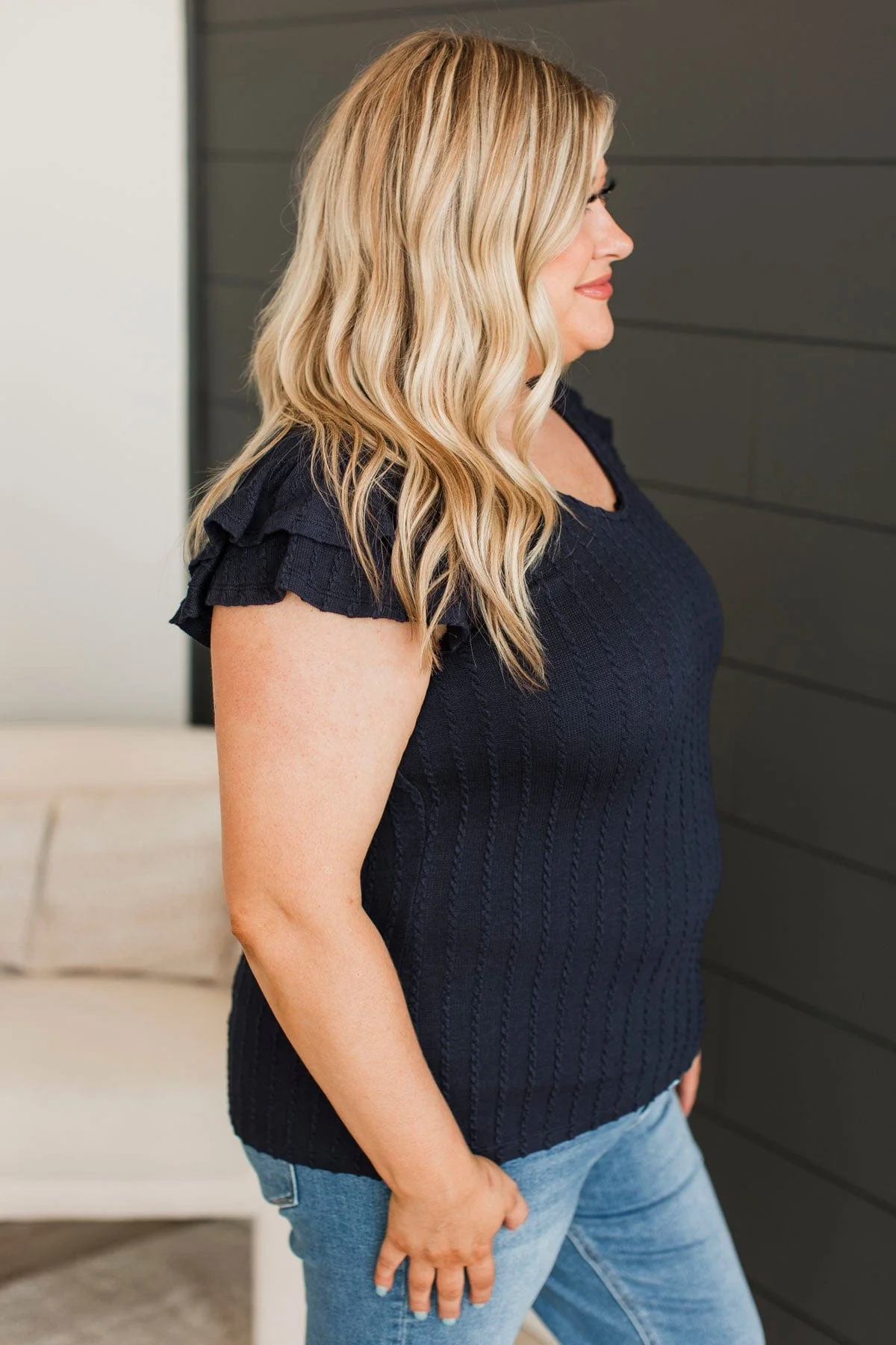 Feels So Nice Knit Top- Dark Navy - Image 6