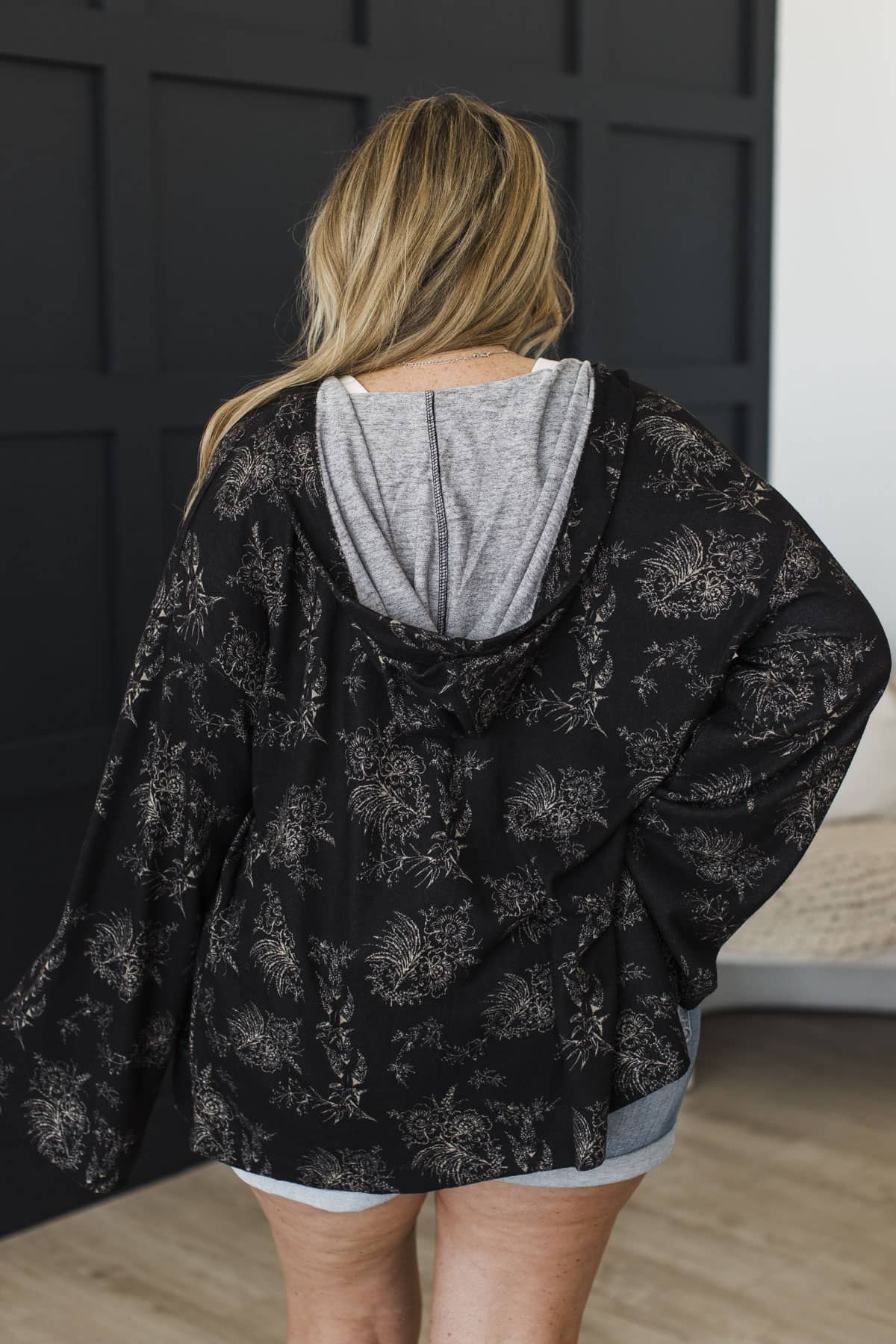 Fell In Love Hooded Open Front Floral Cardigan- Black - Image 8
