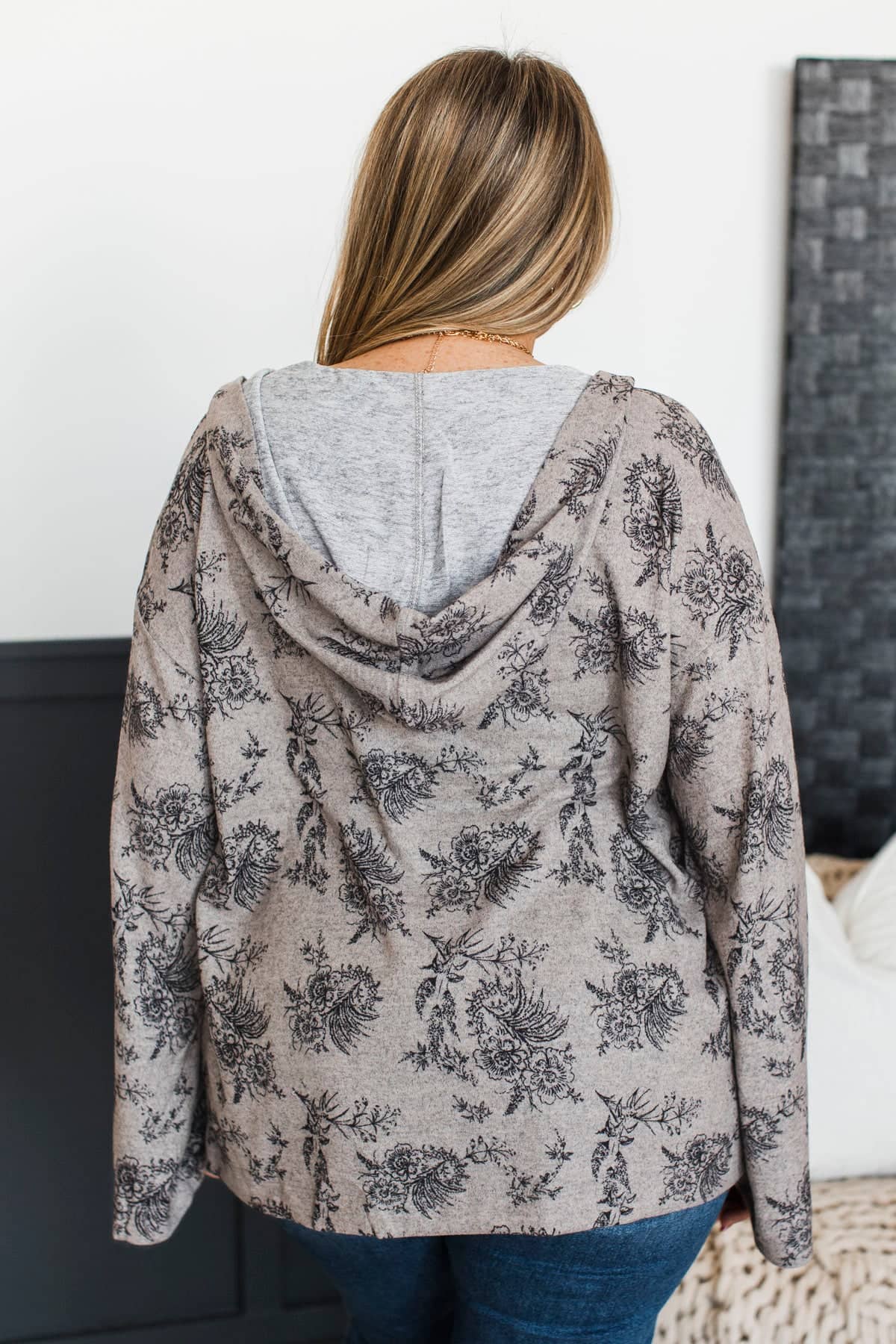 Fell In Love Hooded Open Front Floral Cardigan- Dark Khaki - Image 8