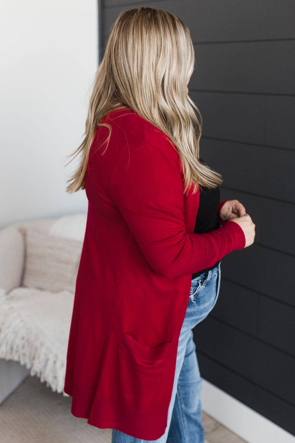Felt Cute Open Front Knit Cardigan- Red - Image 5