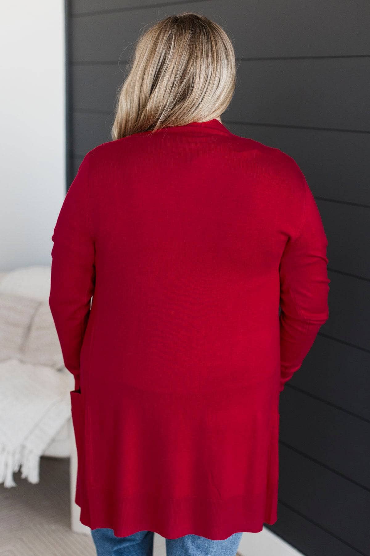 Felt Cute Open Front Knit Cardigan- Red - Image 7