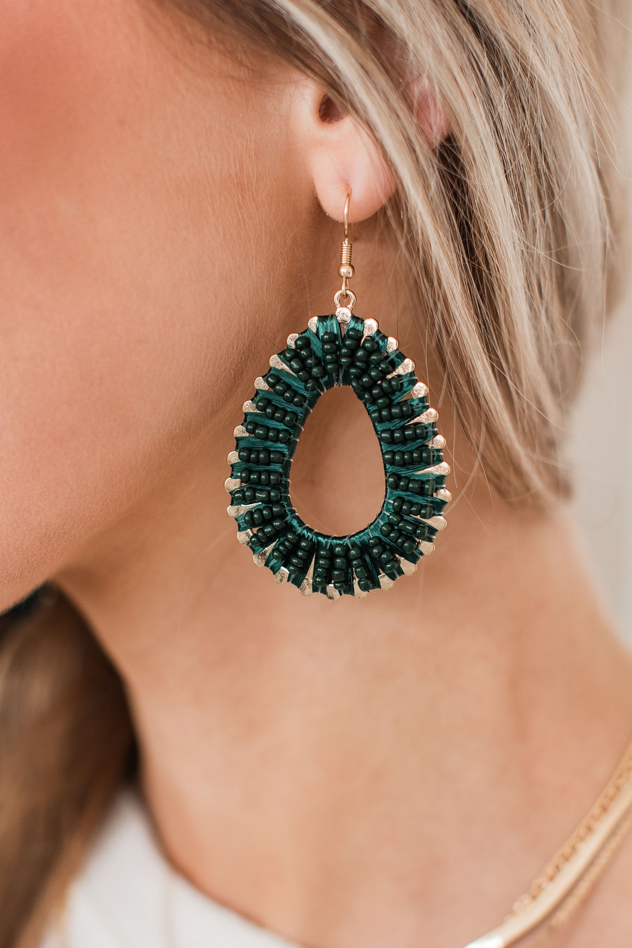 Festive Days Raffia Earrings- Hunter Green - Image 2
