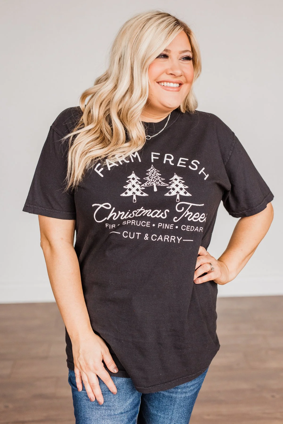 Festive "Farm Fresh Christmas Tree" Graphic Tee- Black - Image 6
