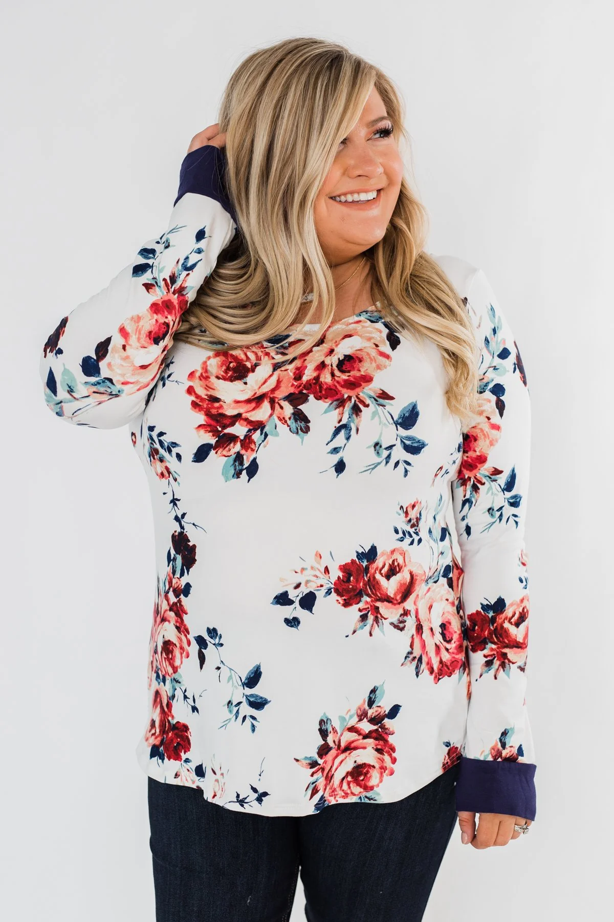 Field Of Flowers Criss Cross Top- Ivory & Navy - Image 7