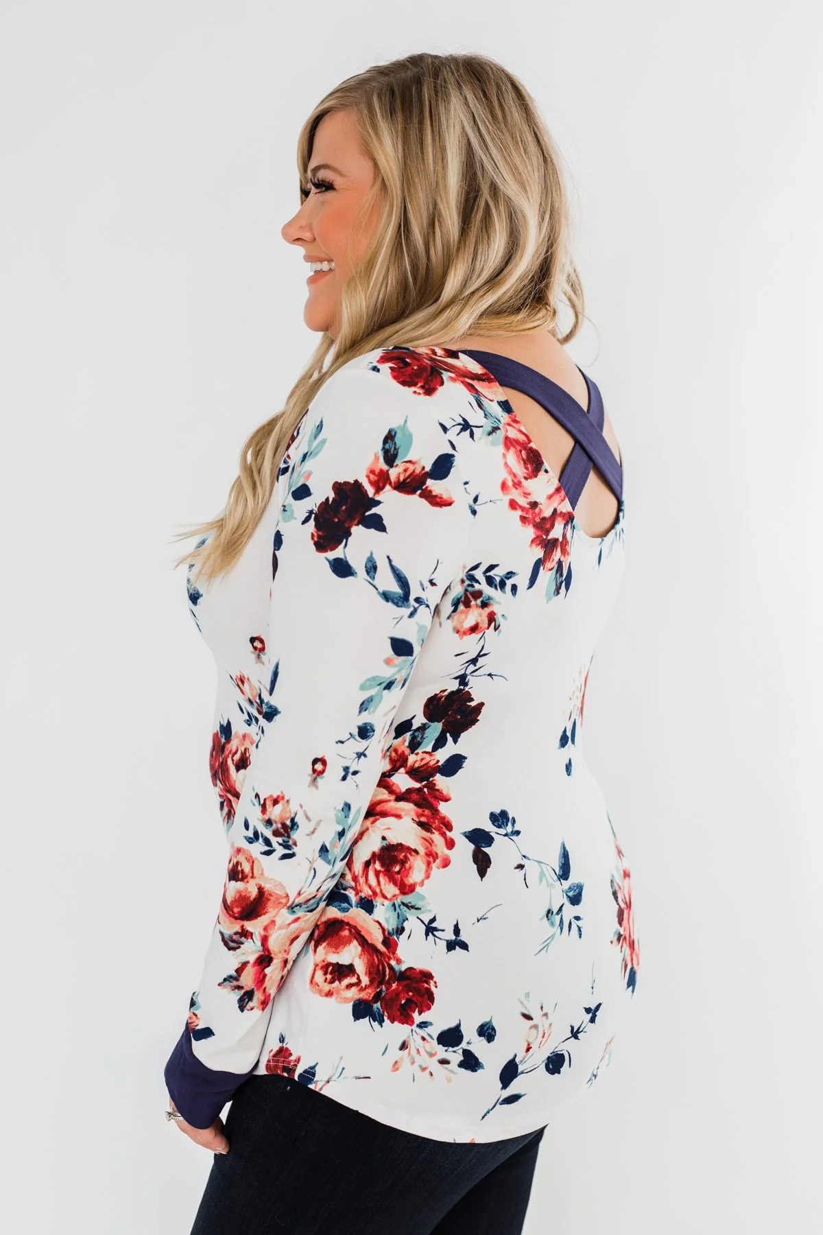 Field Of Flowers Criss Cross Top- Ivory & Navy - Image 9