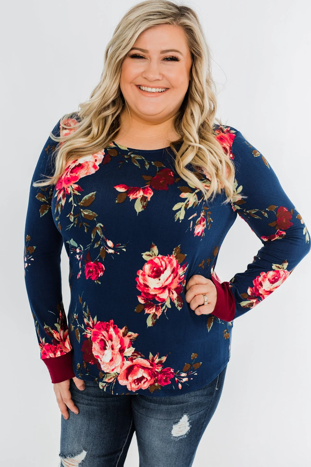 Field Of Flowers Criss Cross Top- Navy & Burgundy - Image 3
