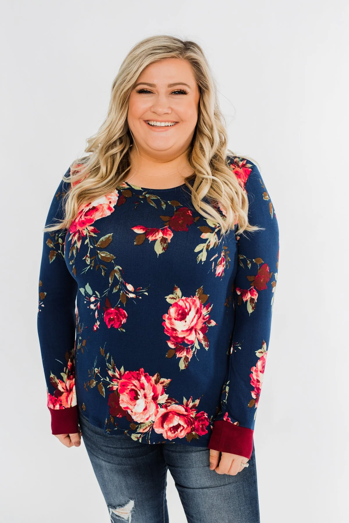 Field Of Flowers Criss Cross Top- Navy & Burgundy - Image 4