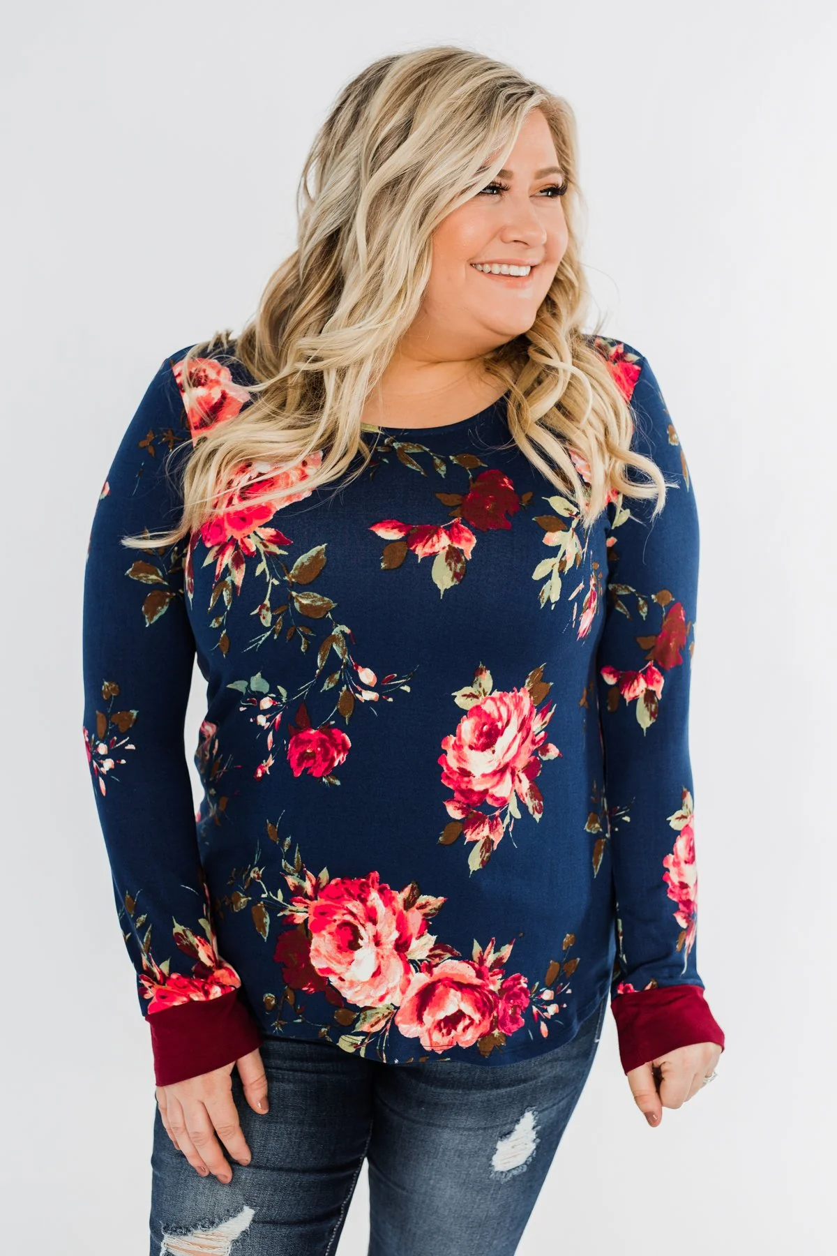 Field Of Flowers Criss Cross Top- Navy & Burgundy - Image 7