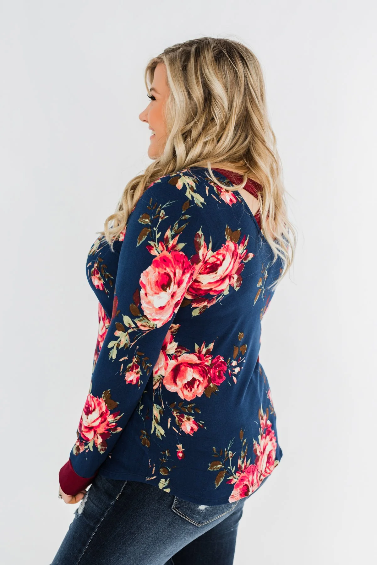 Field Of Flowers Criss Cross Top- Navy & Burgundy - Image 9