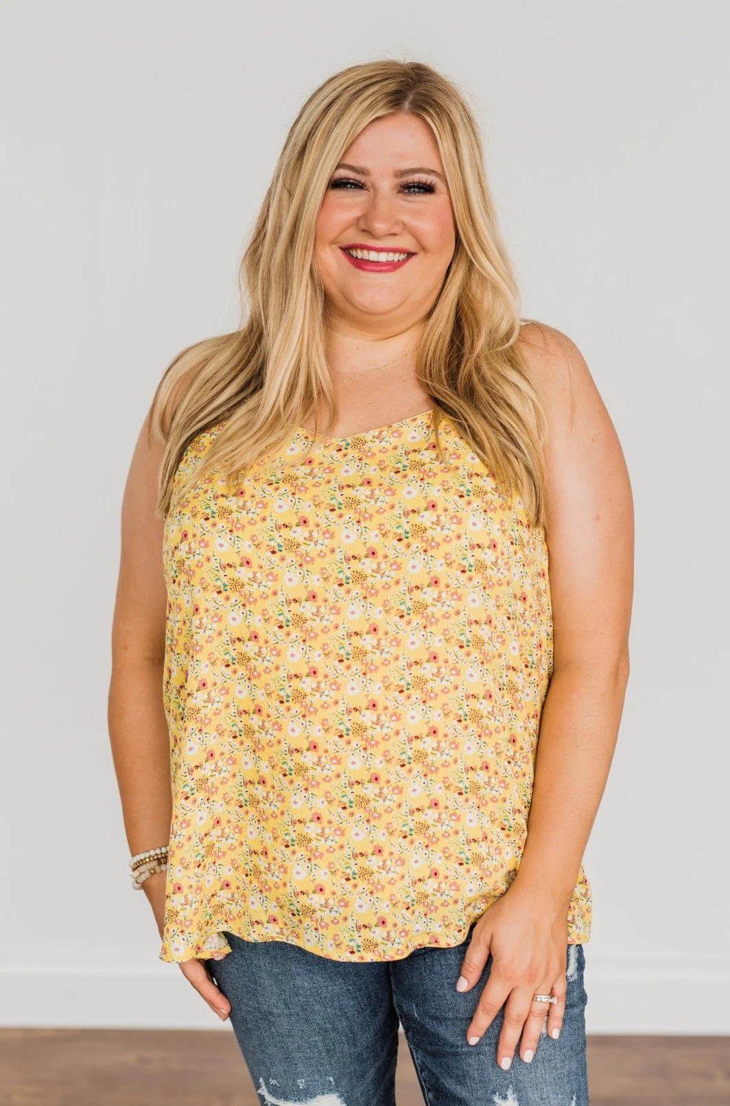 Fields Of Gold Floral Tank Top- Yellow - Image 4