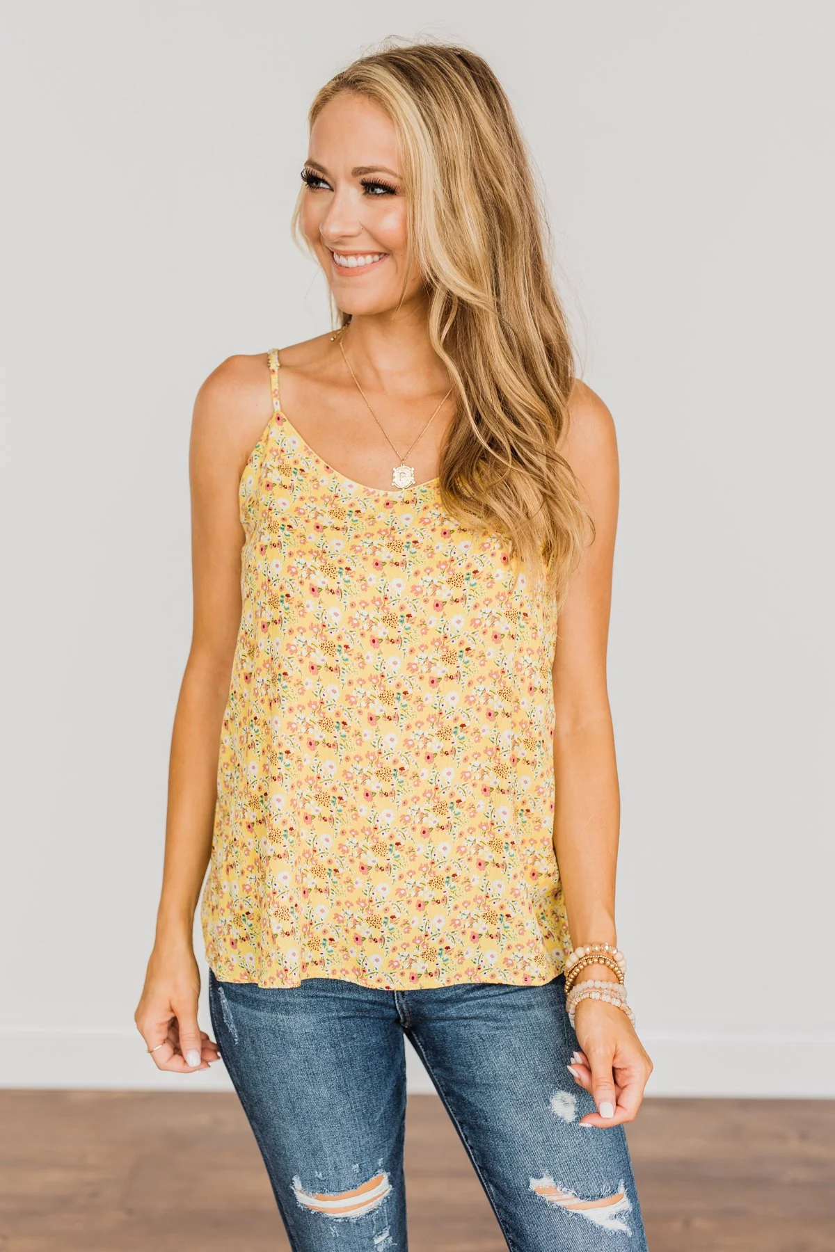 Fields Of Gold Floral Tank Top- Yellow - Image 5