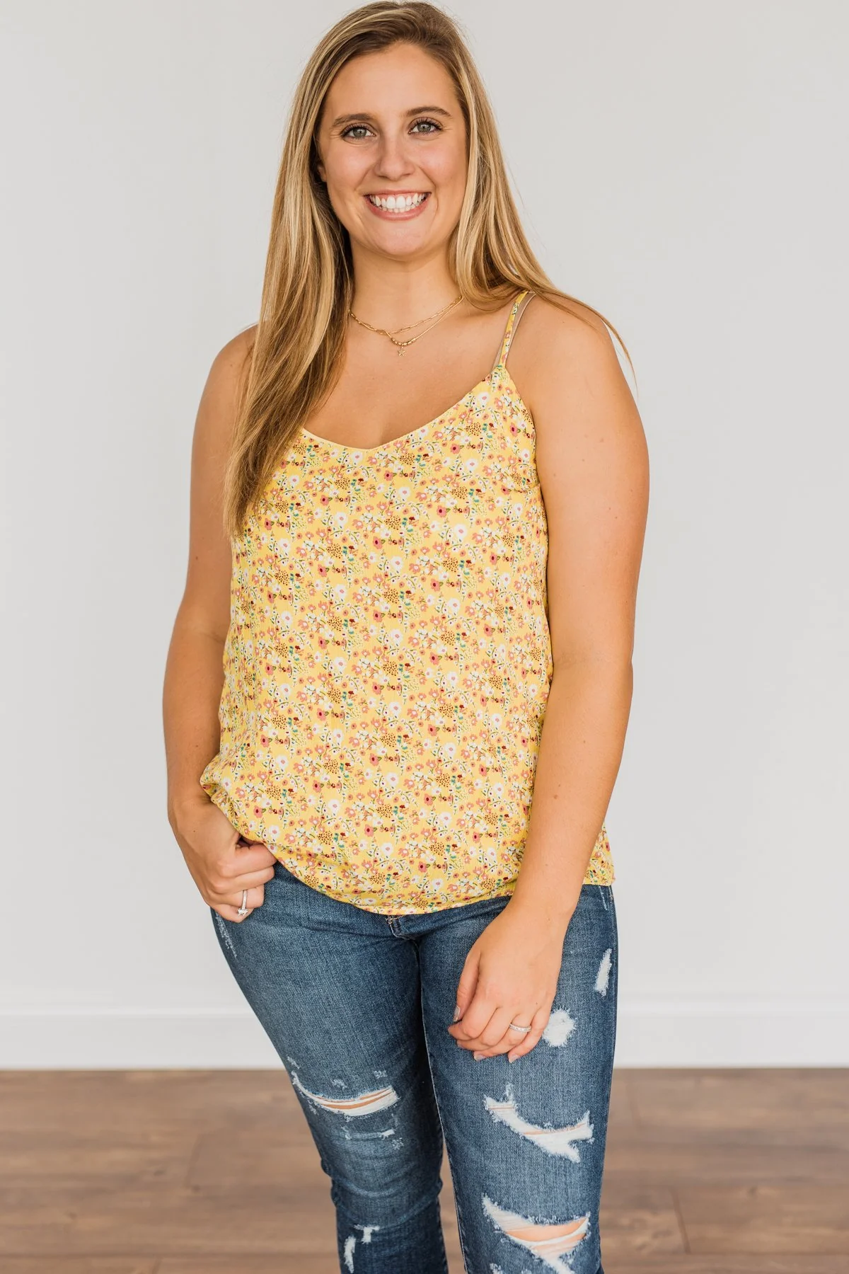 Fields Of Gold Floral Tank Top- Yellow - Image 6