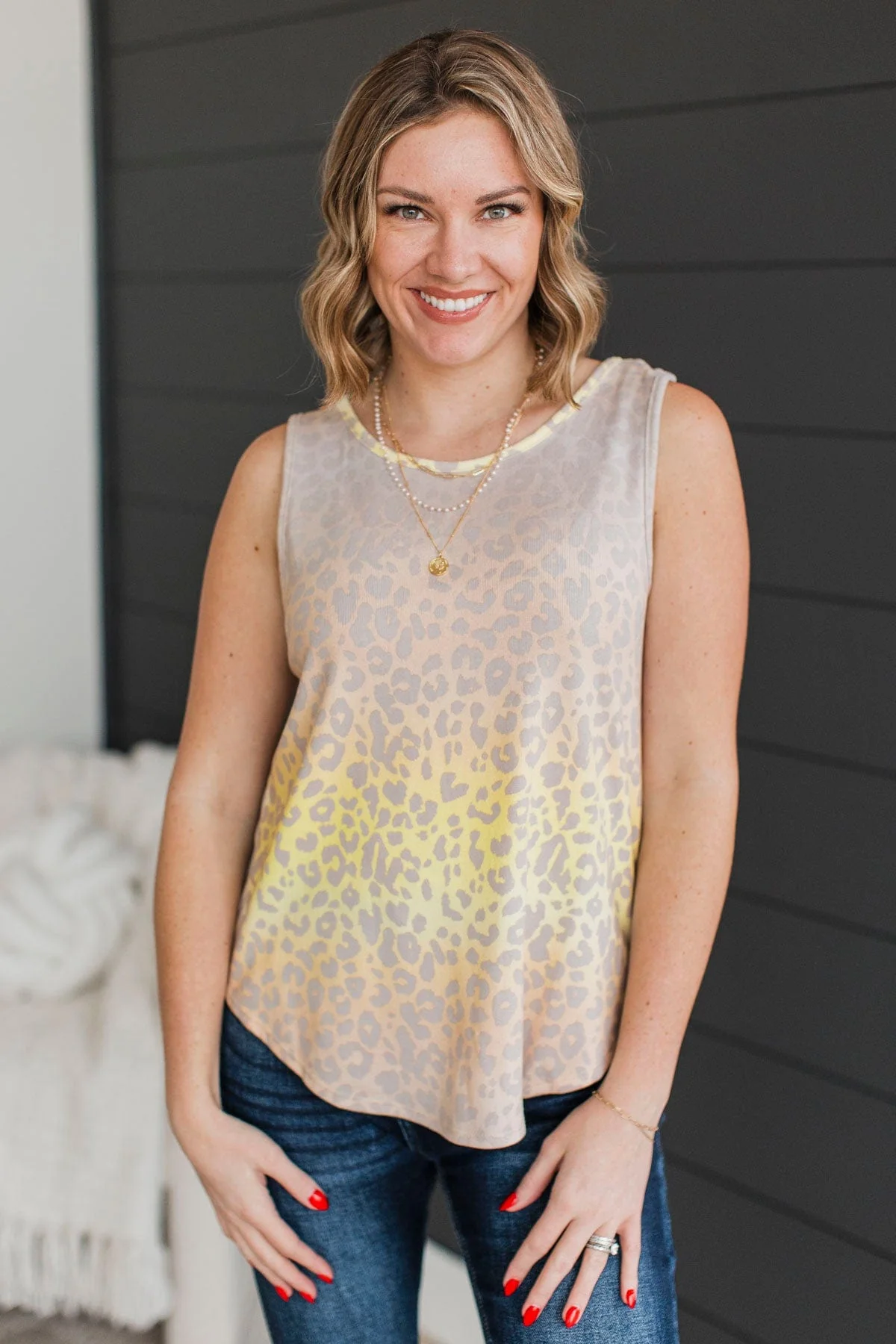 Fierce Beauty Printed Tank Top- Yellow & Blush - Image 3