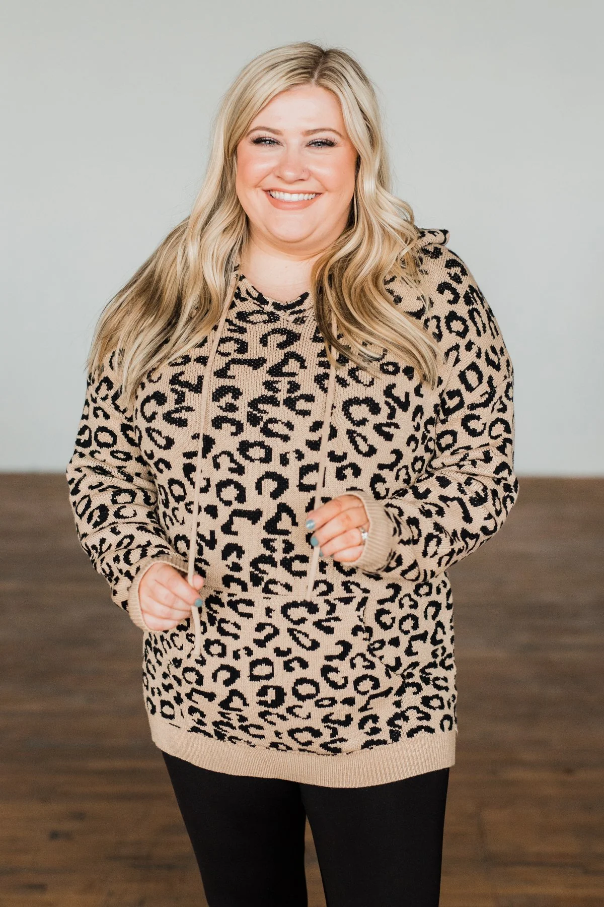 Fierce & Fabulous Knit Drawstring Hoodie- Neutral Cheetah - Image 4