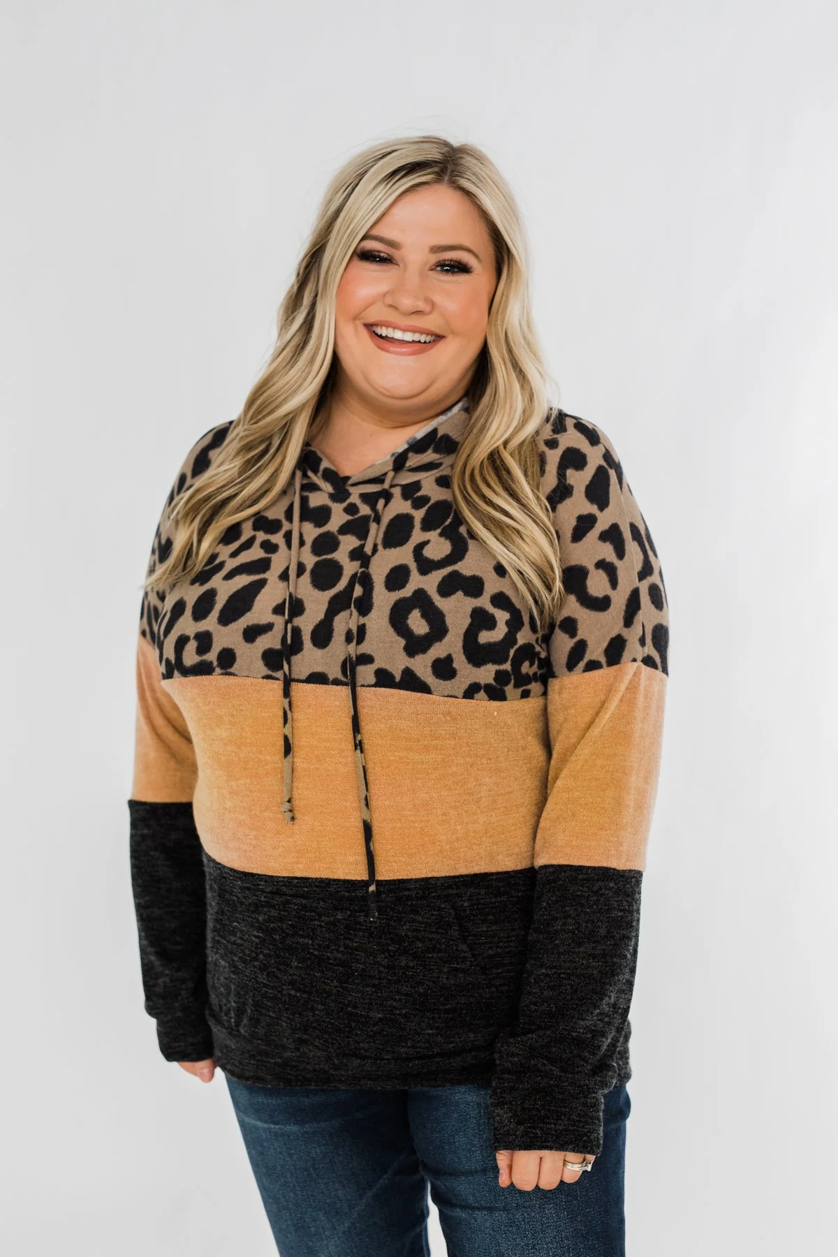 Fierce Love Leopard Color Block Hoodie- Taupe, Mustard, Black - Image 5