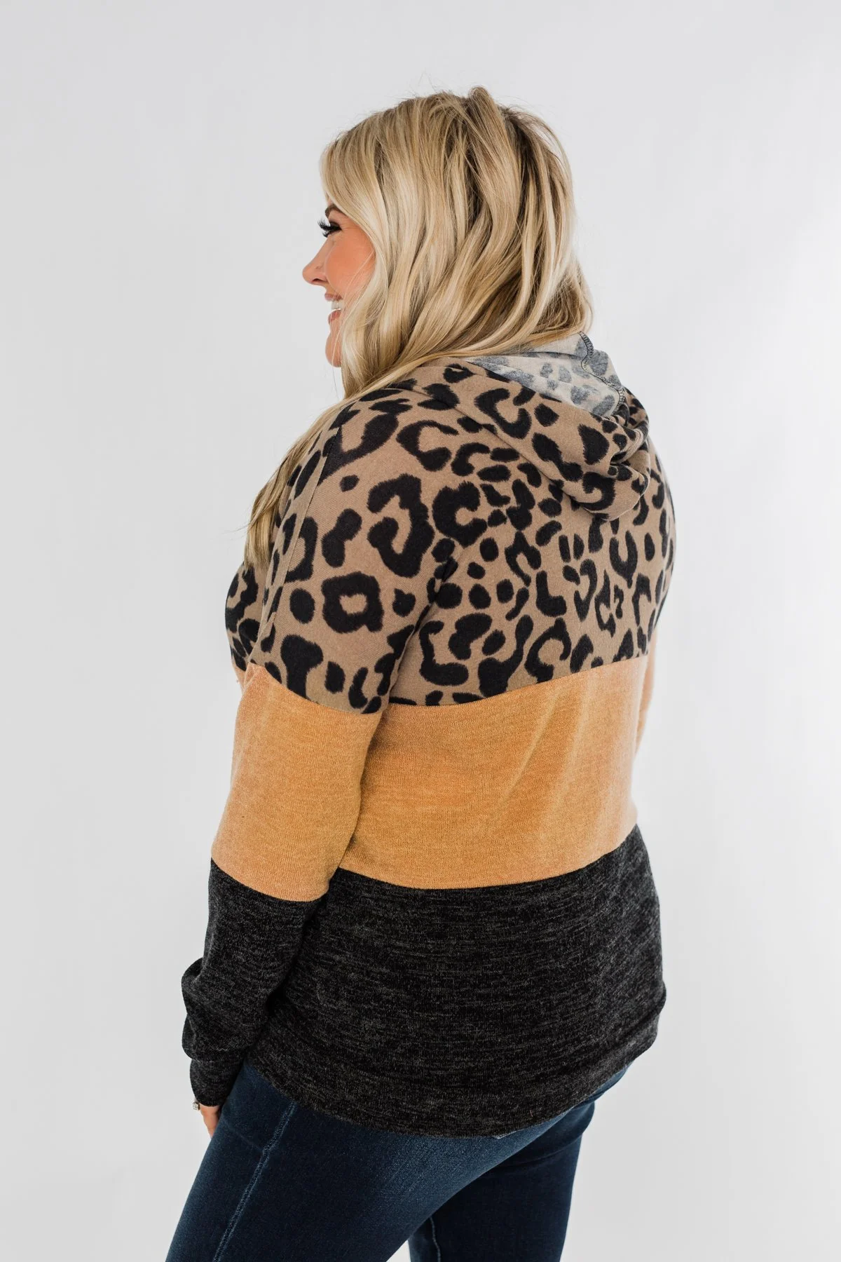 Fierce Love Leopard Color Block Hoodie- Taupe, Mustard, Black - Image 7