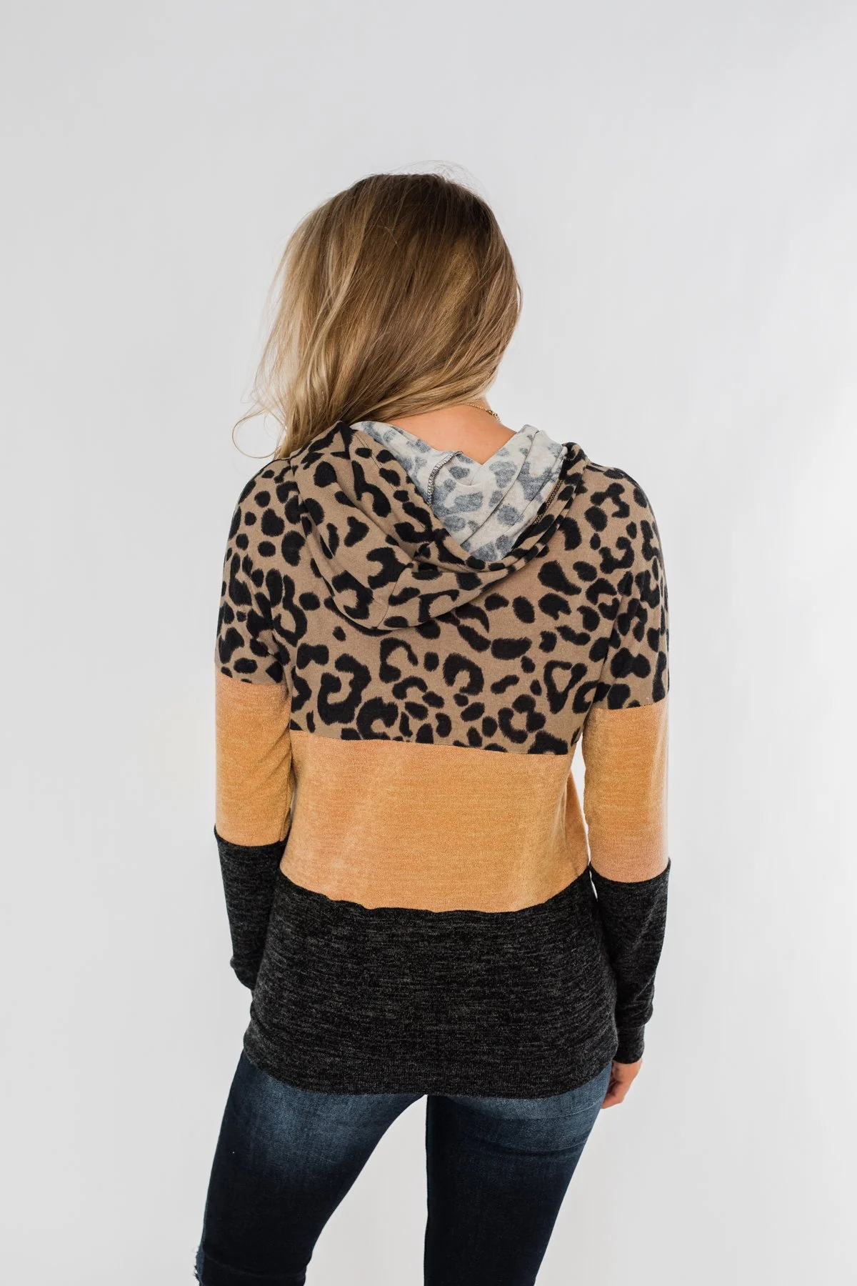 Fierce Love Leopard Color Block Hoodie- Taupe, Mustard, Black - Image 8