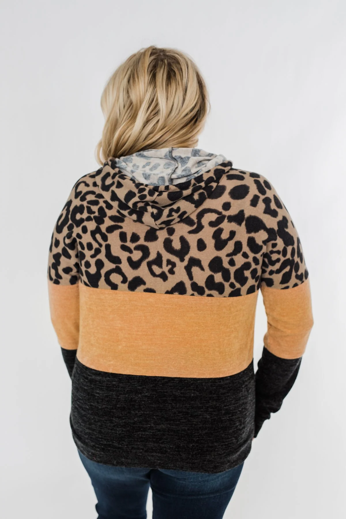 Fierce Love Leopard Color Block Hoodie- Taupe, Mustard, Black - Image 9