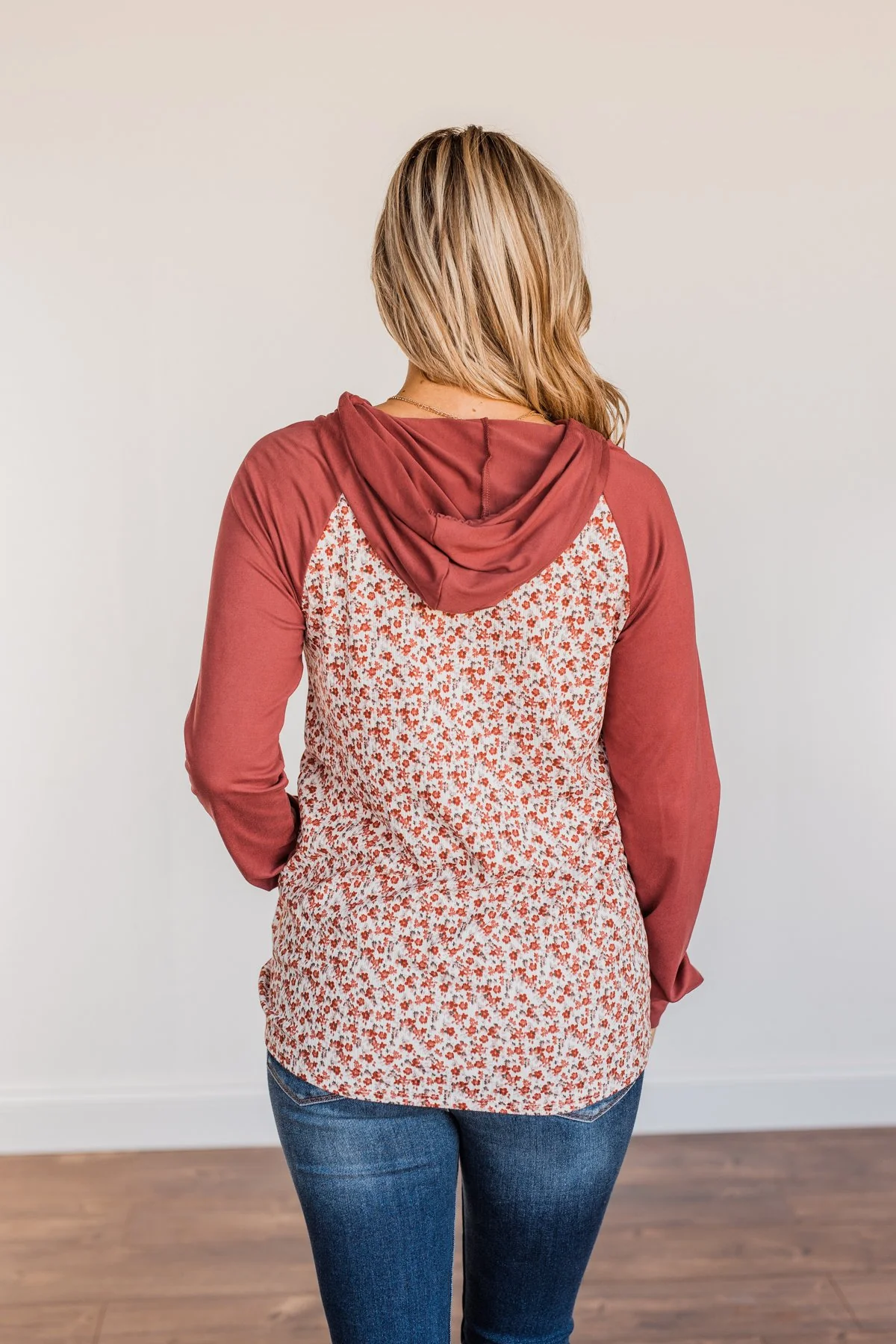 Fiercely Fabulous Floral Drawstring Hoodie- Brick - Image 11