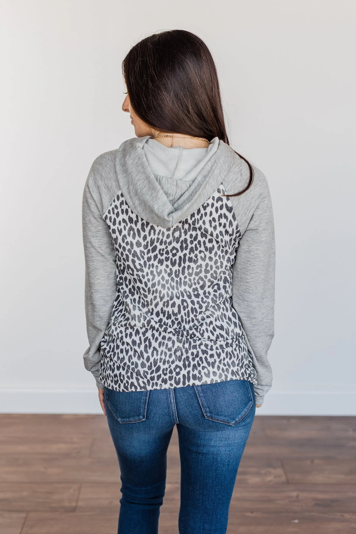 Fiercely Fabulous Leopard Drawstring Hoodie- Light Grey - Image 10