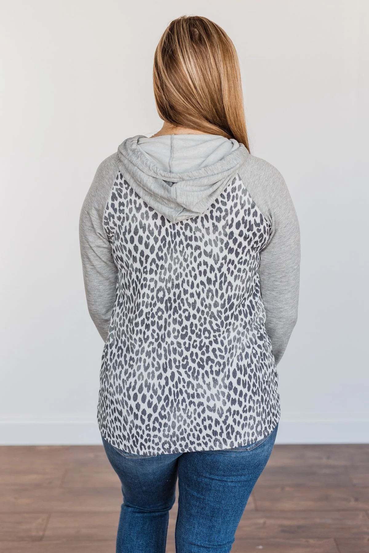 Fiercely Fabulous Leopard Drawstring Hoodie- Light Grey - Image 11