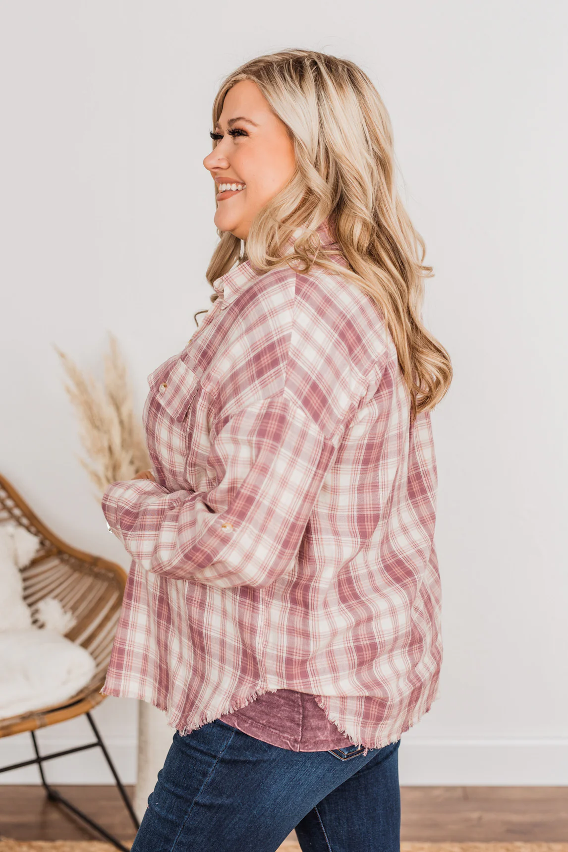 Fight For Love Frayed Plaid Top- Pink - Image 7