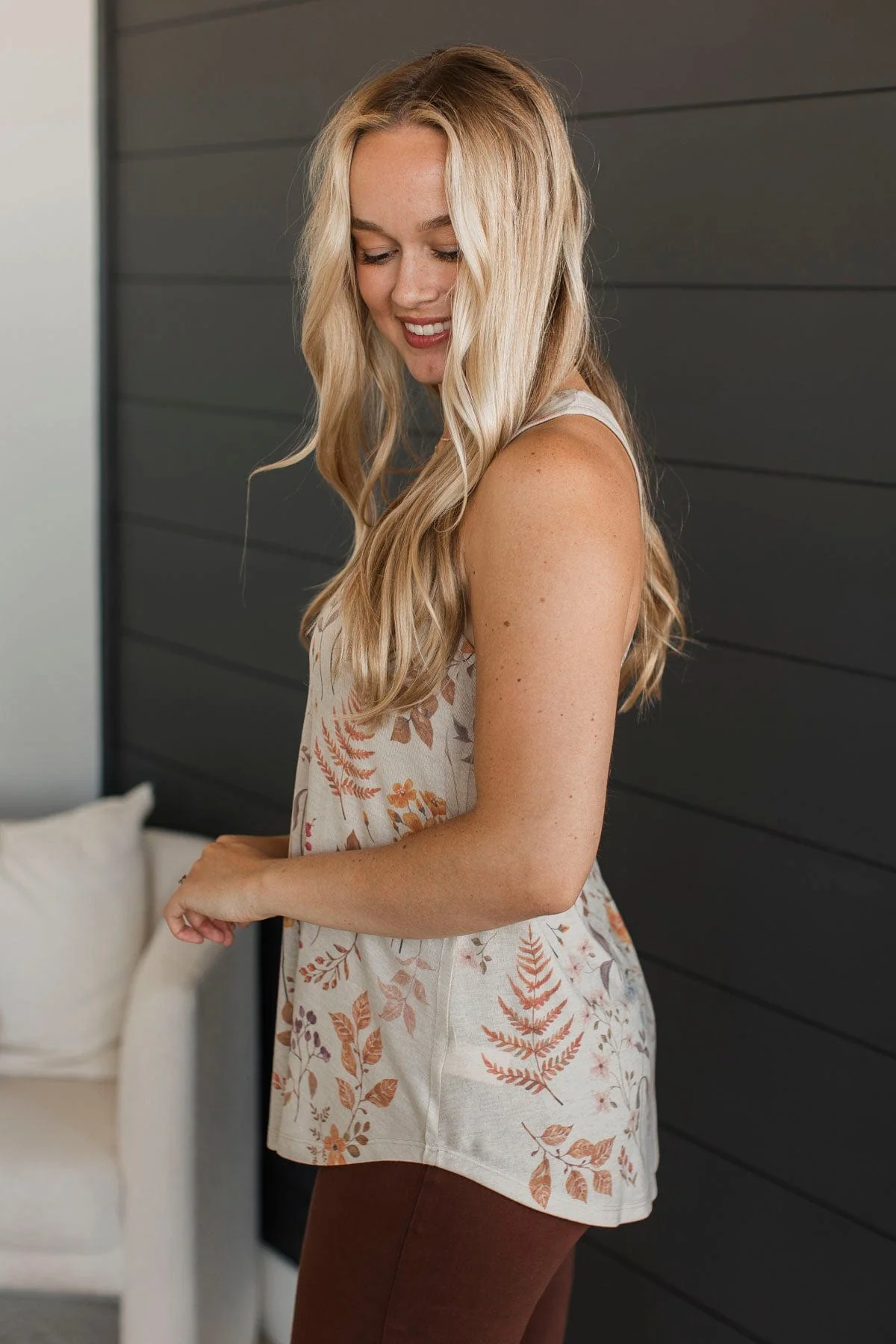 Figuring It Out Floral Tank Top- Light Taupe - Image 5