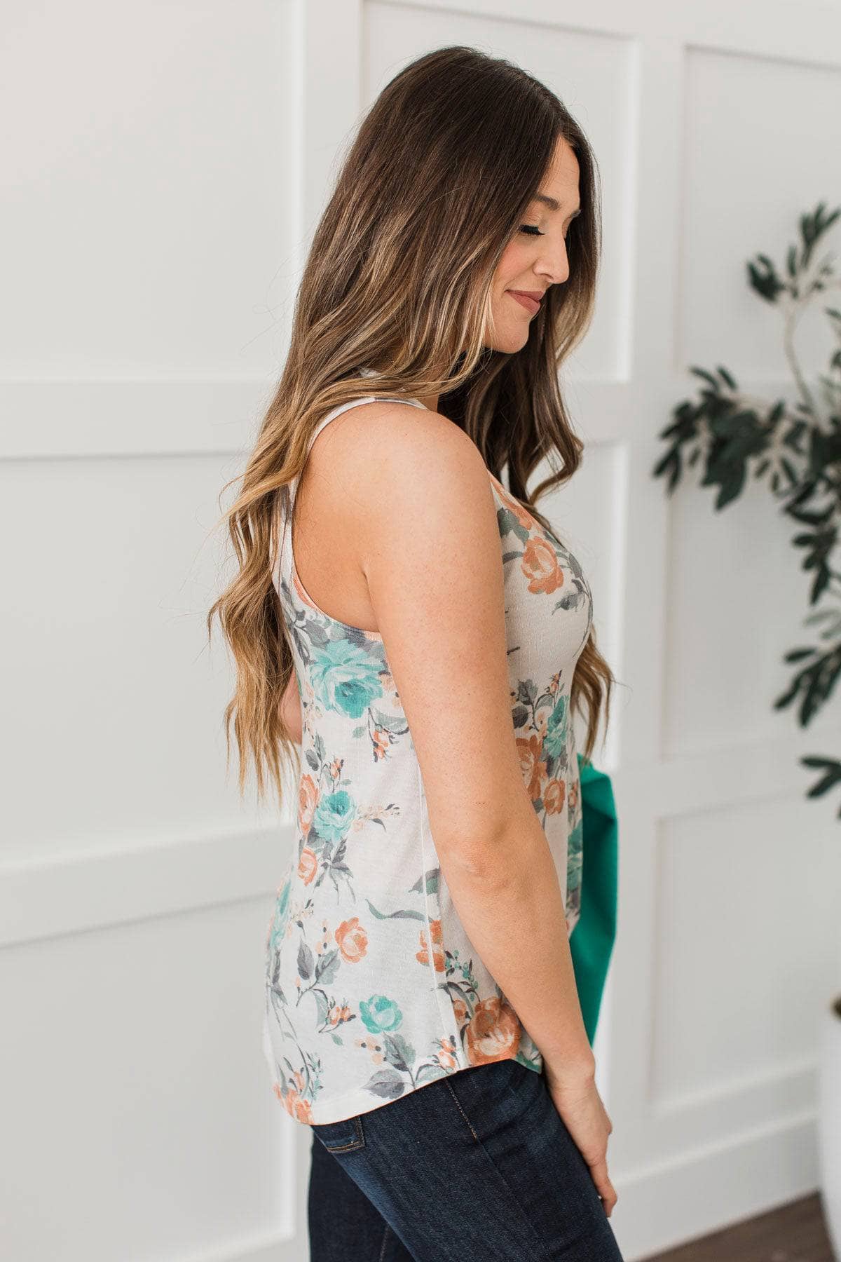 Filled With Glee Floral Tank Top- Ivory, Mint, & Orange - Image 6