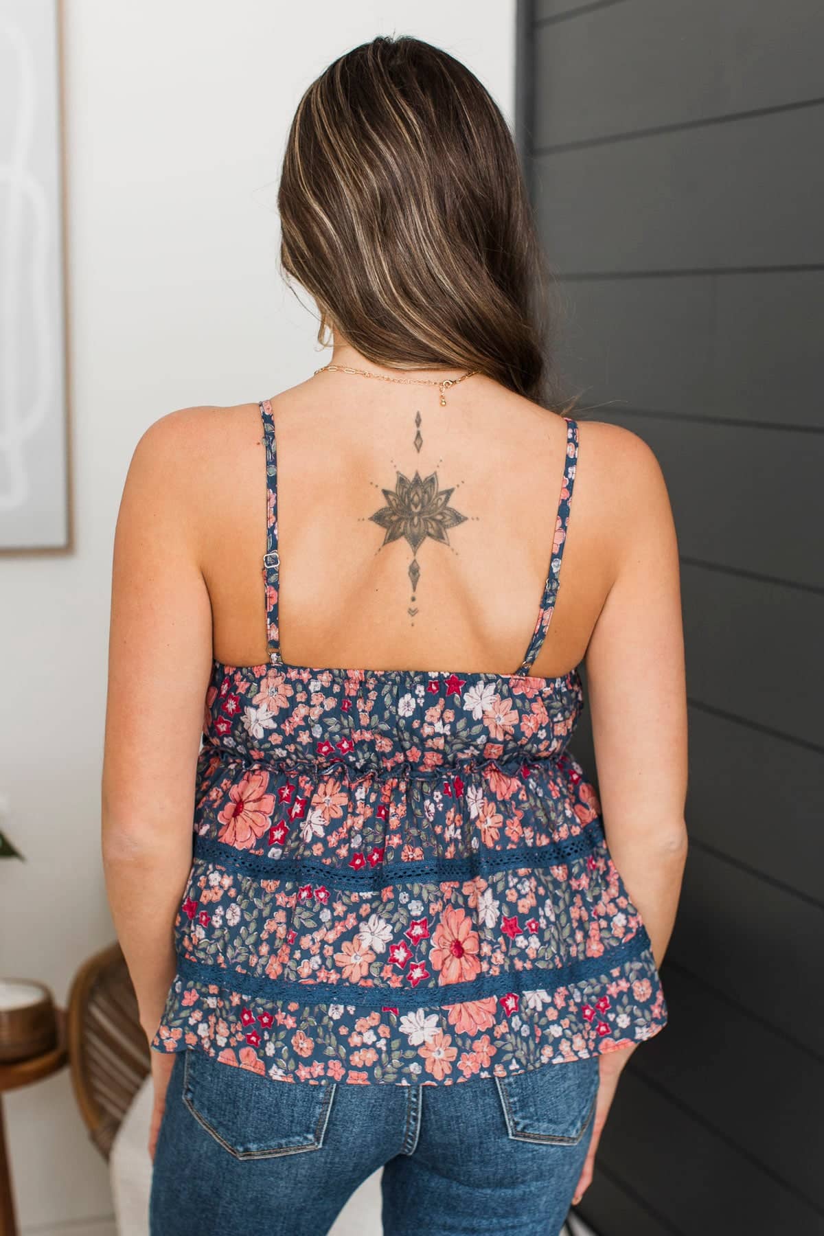Filled With Hope Floral Babydoll Tank Top- Navy - Image 8