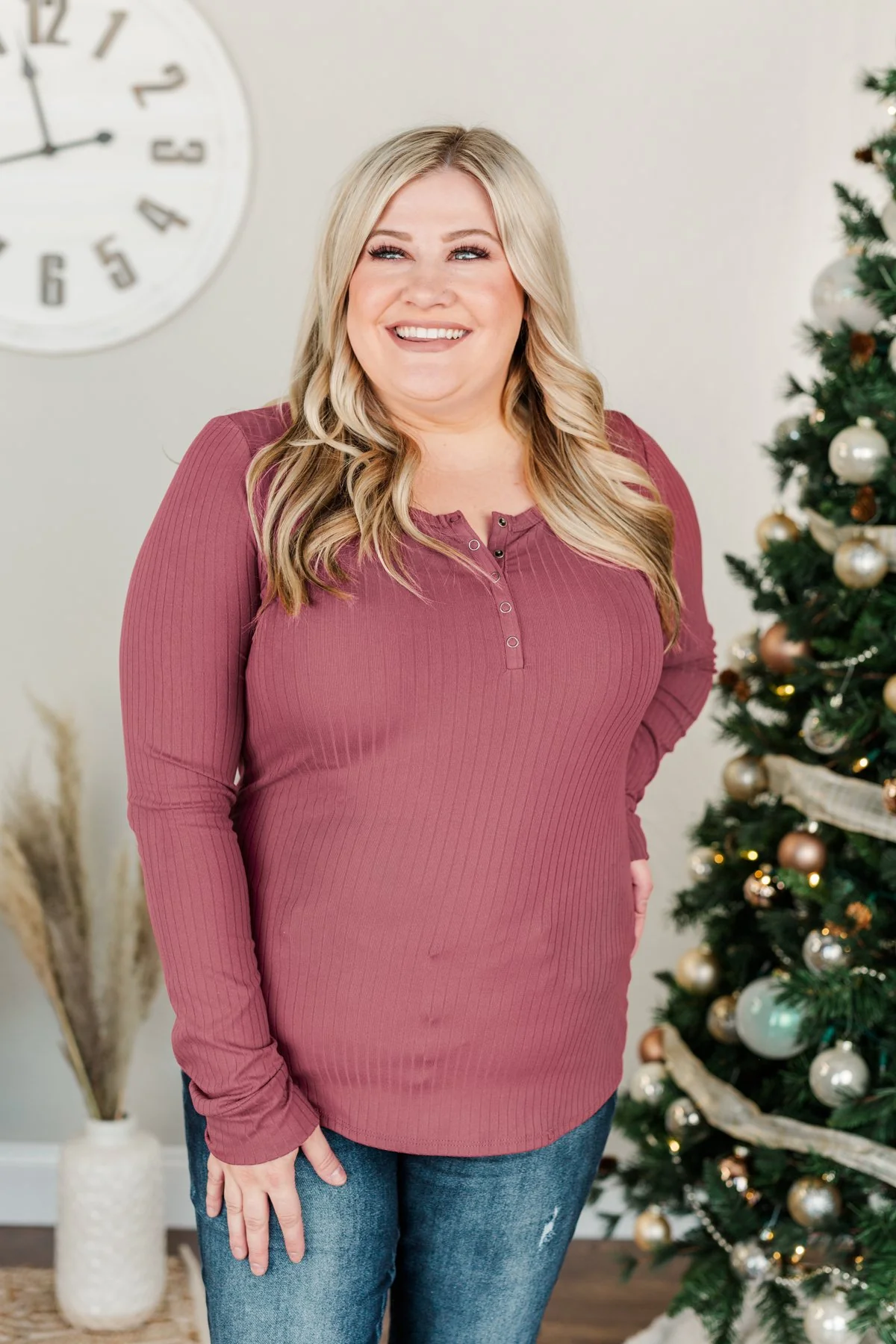 Finally Found You Button Henley Top- Berry - Image 4