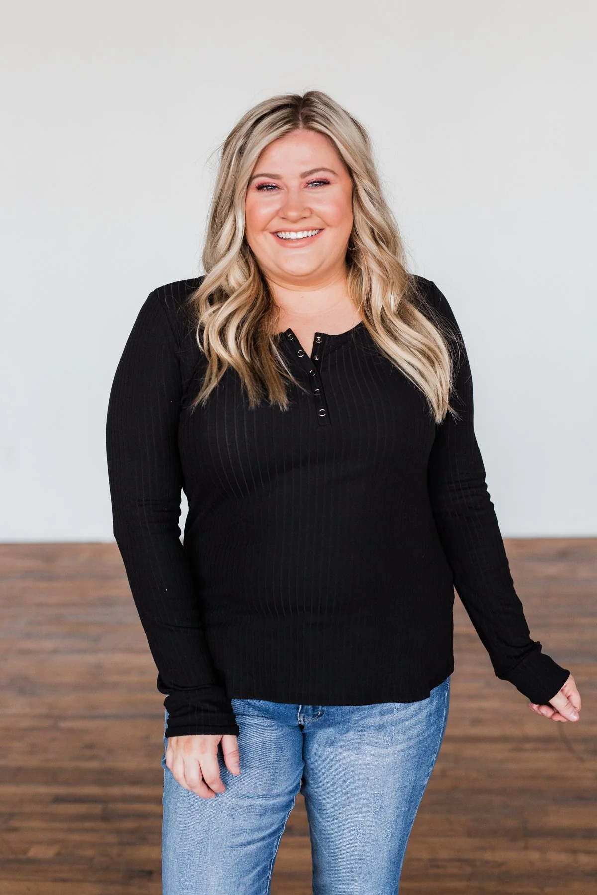 Finally Found You Button Henley Top- Black - Image 6