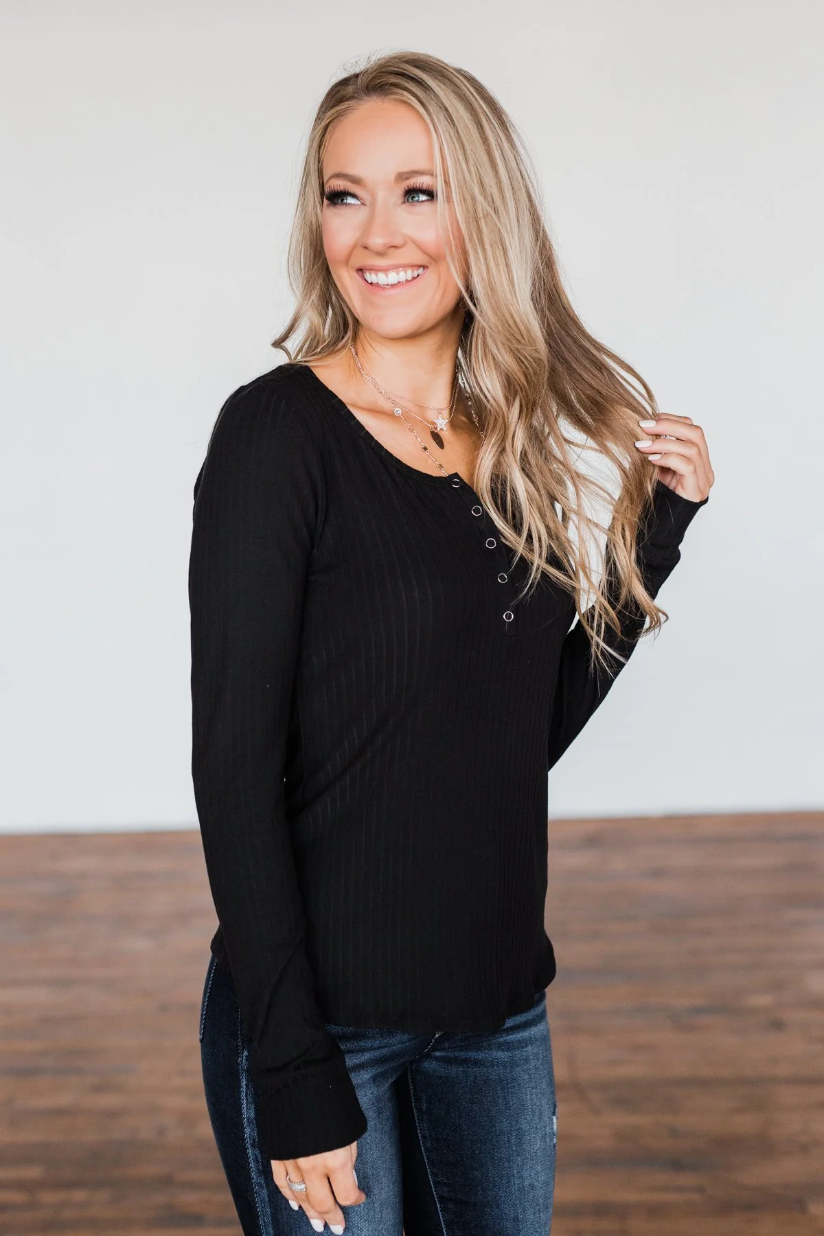 Finally Found You Button Henley Top- Black - Image 8
