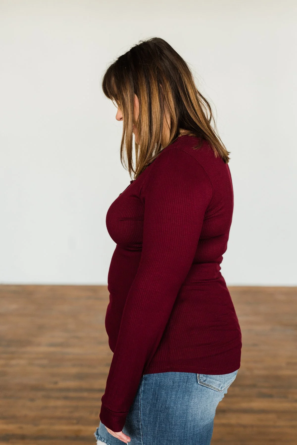Break The Silence Button Henley Top- Burgundy - Image 10