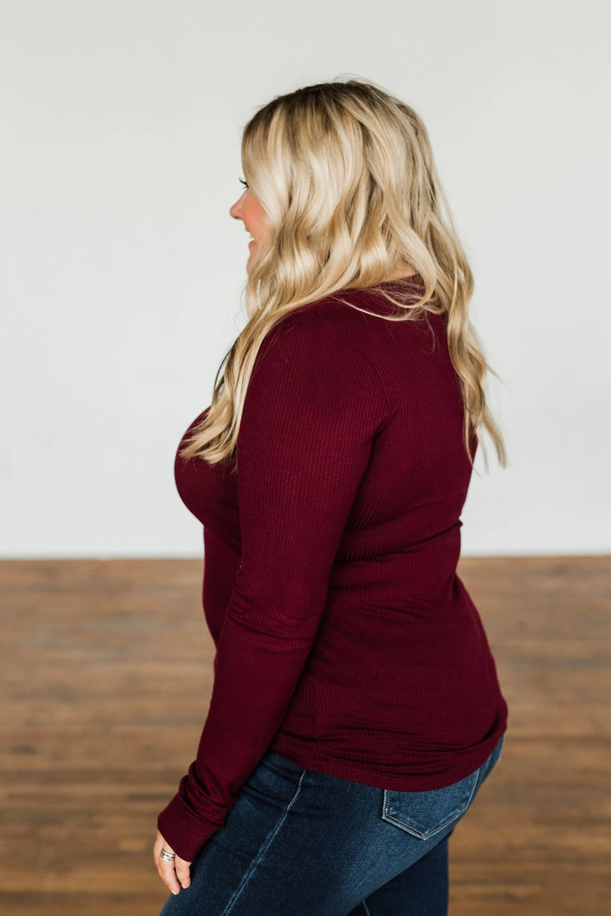 Break The Silence Button Henley Top- Burgundy - Image 11