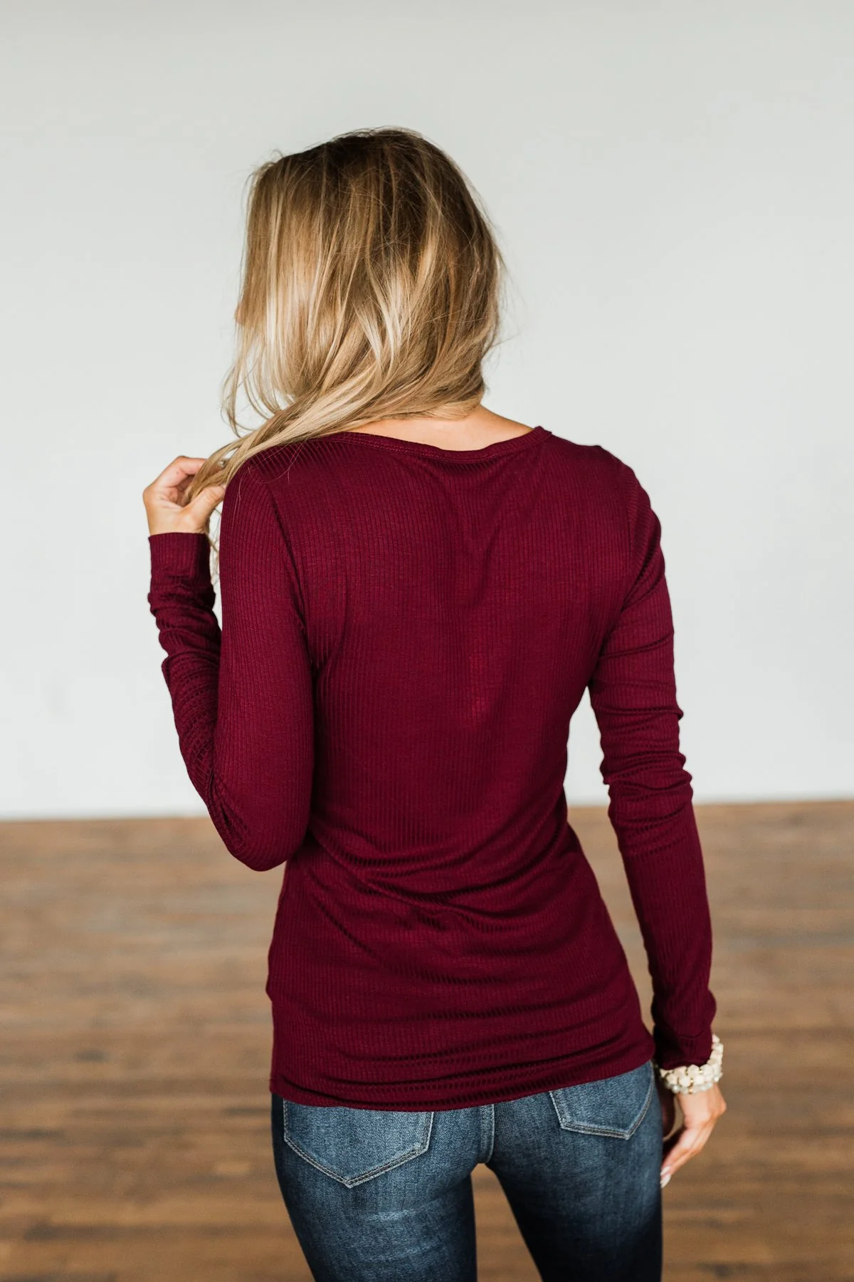 Break The Silence Button Henley Top- Burgundy - Image 12
